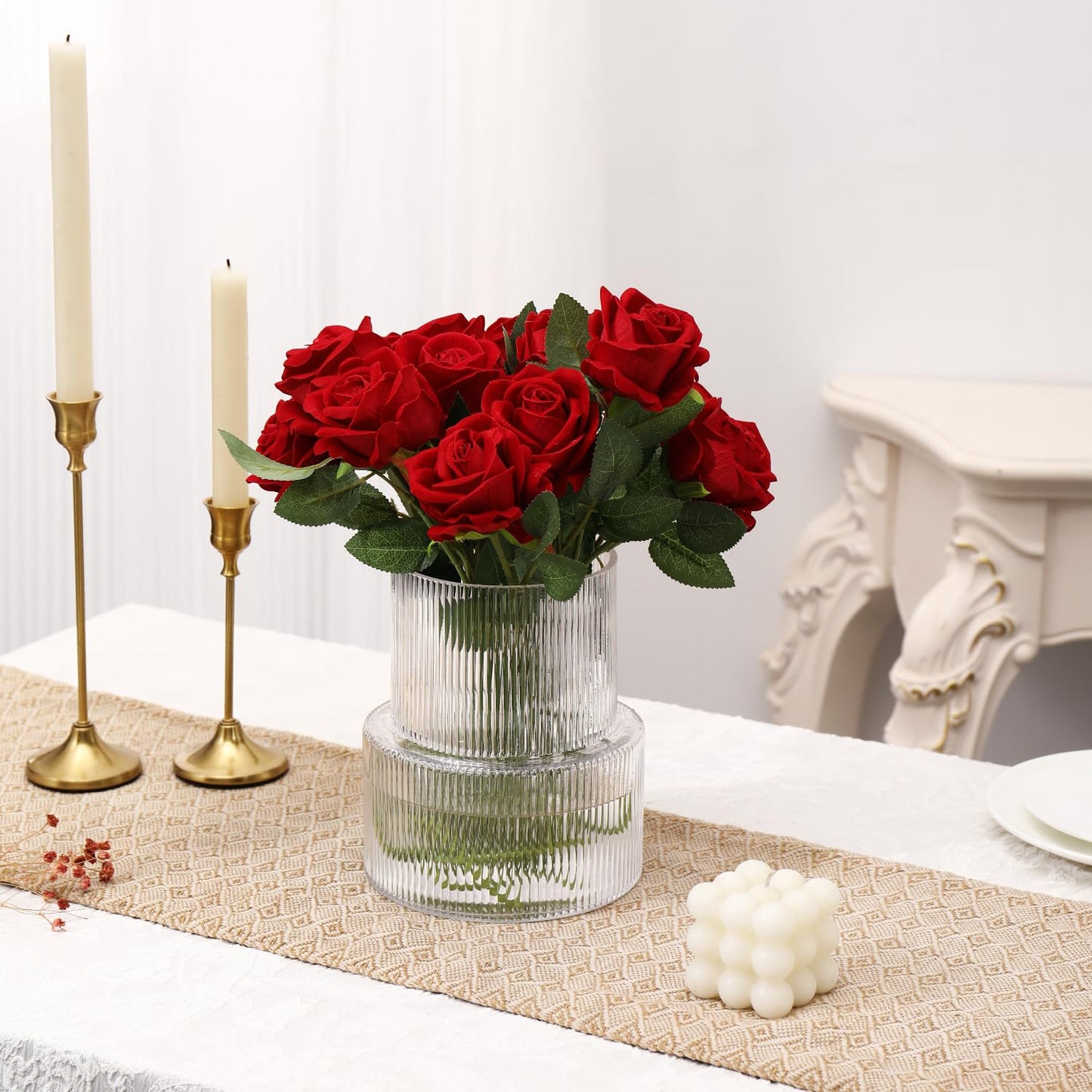 YANWE1 Ribbed Glass Vase, Flower Vase, Fluted Clear Vases for Flowers, Modern Vases for Living Room, Dining Table, Entryway, Shelf, Wedding, Office, Coffee Table, Birthday, 7.5 Inches