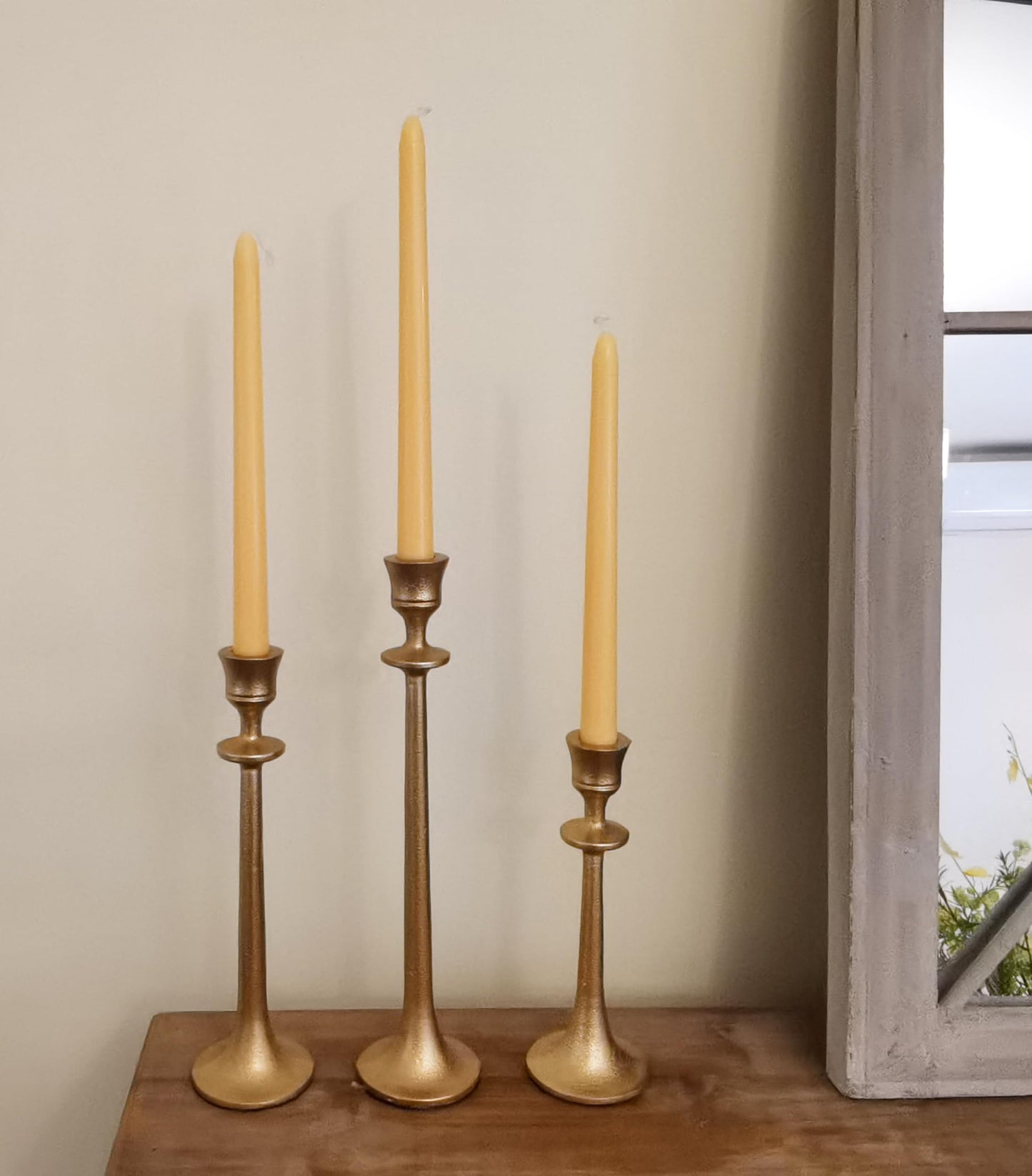 Iron Taper Candle Holder - Set of 3 Decorative Candle Stand - Candlestick Holder for Wedding, Dinning, Party - Antique Brass