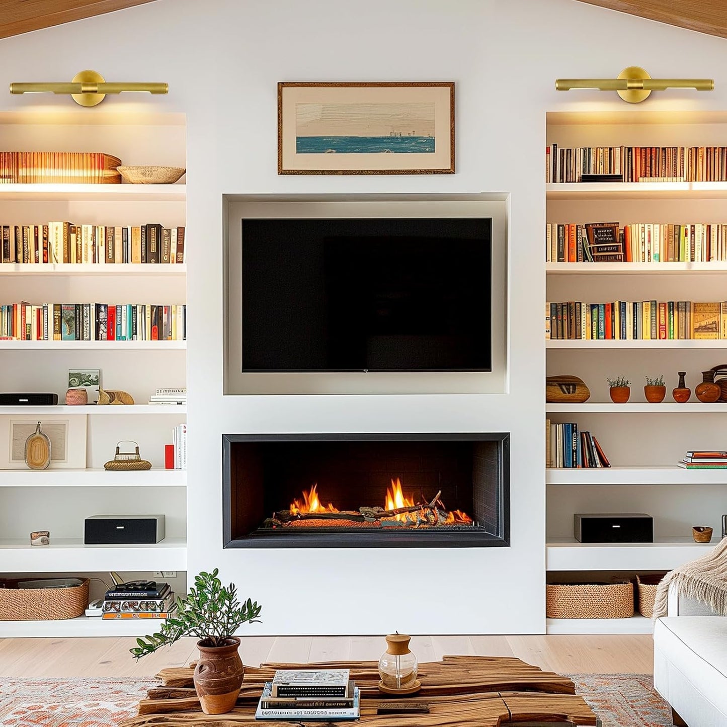 Hard-wired Knurled Picture Light, 19in Brass Picture Light for Wall, Dimmable Gold Art Lights, Rotatable 360° Sconce for Pictures Frame, Painting Wall Lights, Bathroom Wall Sconce, E12 Bulbs Included