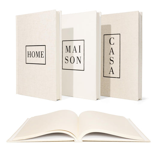 Linen Neutral Coffee Table Books Set of 3,Fashion Designer Hardcover Blank Book Stack, Modern Decorative Books for Home Decor XL Coffee Table Decoration Books - Stylish Display Books