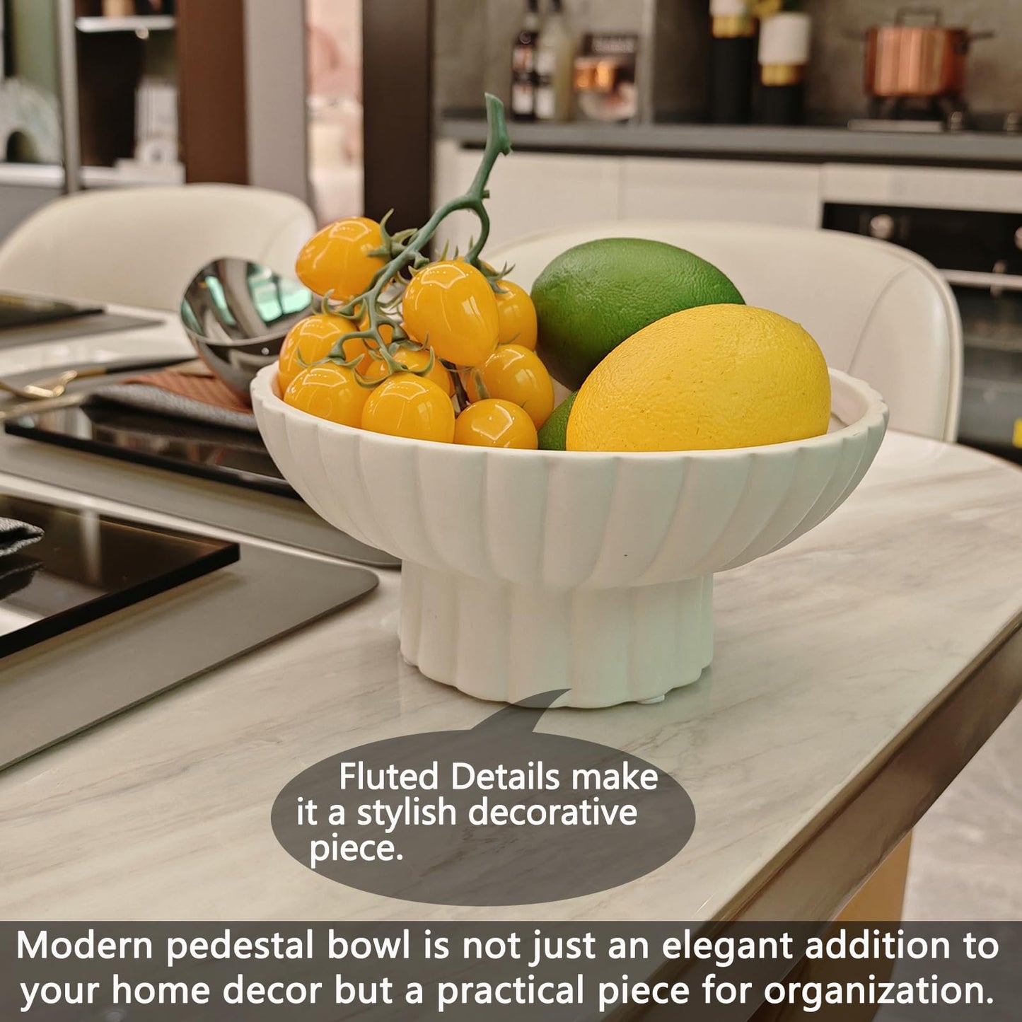 8" Small Footed Decorative Fruit Bowl Ceramic Approx Capacity 3 Cups for Home and Kitchen Counter,Modern Pedestal Bowl,Versatile Catch All for Home Organization and Home Decor