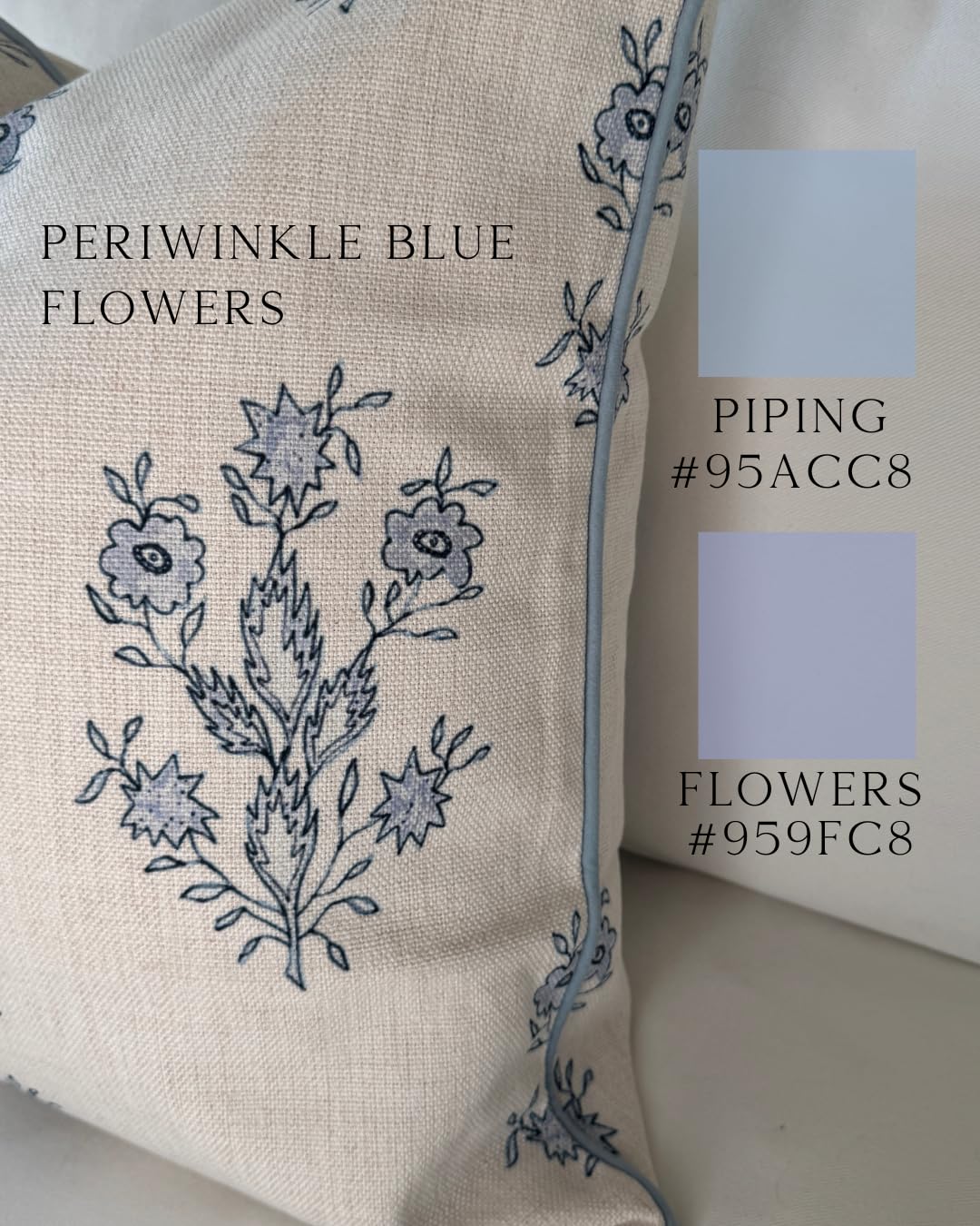 Jillien Harbor “The Mary” Periwinkle Floral Block Print Pillow Cover – Blue and Off-White Decorative Throw Pillow Cover – Grandmillennial Home Decor, 19" x 19"