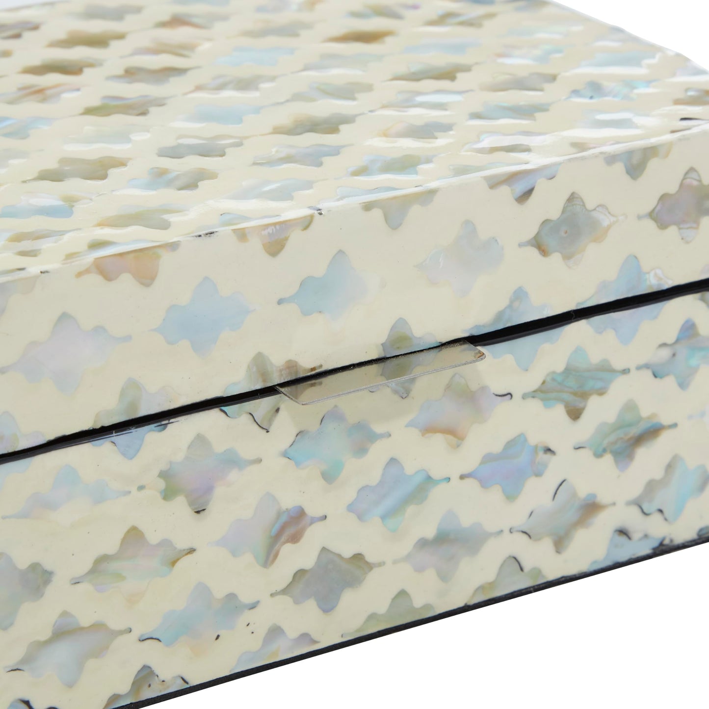 Deco 79 Mother of Pearl Shell Geometric Handmade Decorative Box Storage Decorative Keepsake Boxes with Hinged Lid, Set of 2 Storage Boxes 12", 8"W, Cream