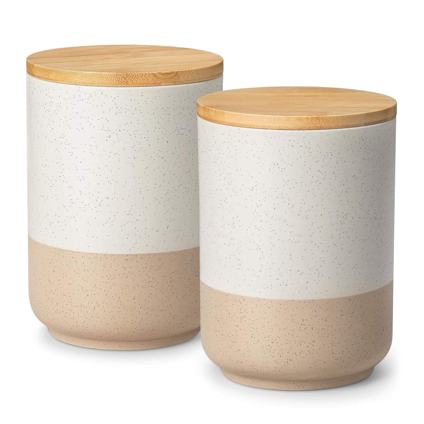 vancasso Sabine Large Ceramic Canister Set with Airtight Wood Lids - 2-Piece Kitchen Food Storage Jars for Flour, Sugar, Coffee & Tea (74 oz Each) - Big Capacity Countertop Jars