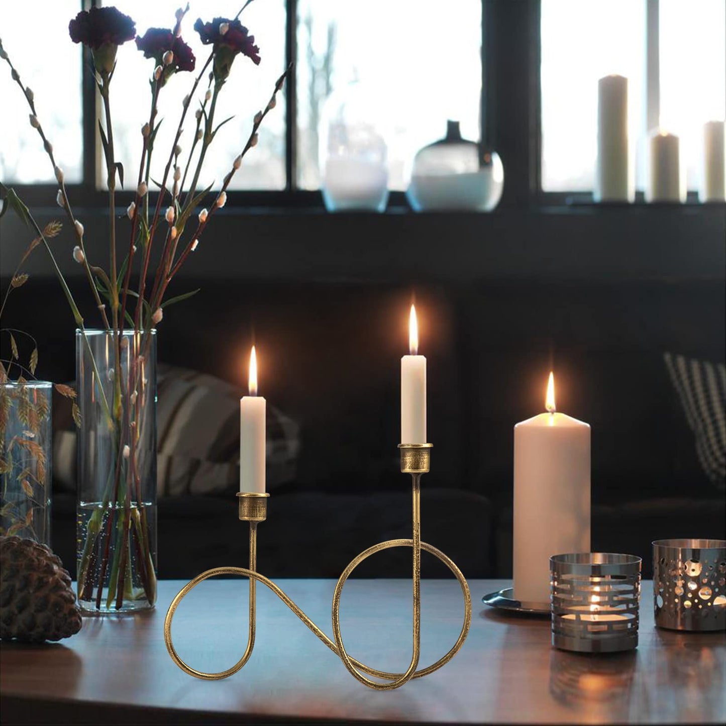 Twisted Brass Style Candle Holder, Candlestick Holder for Table Decoration, Holiday, Wedding, Housewarming