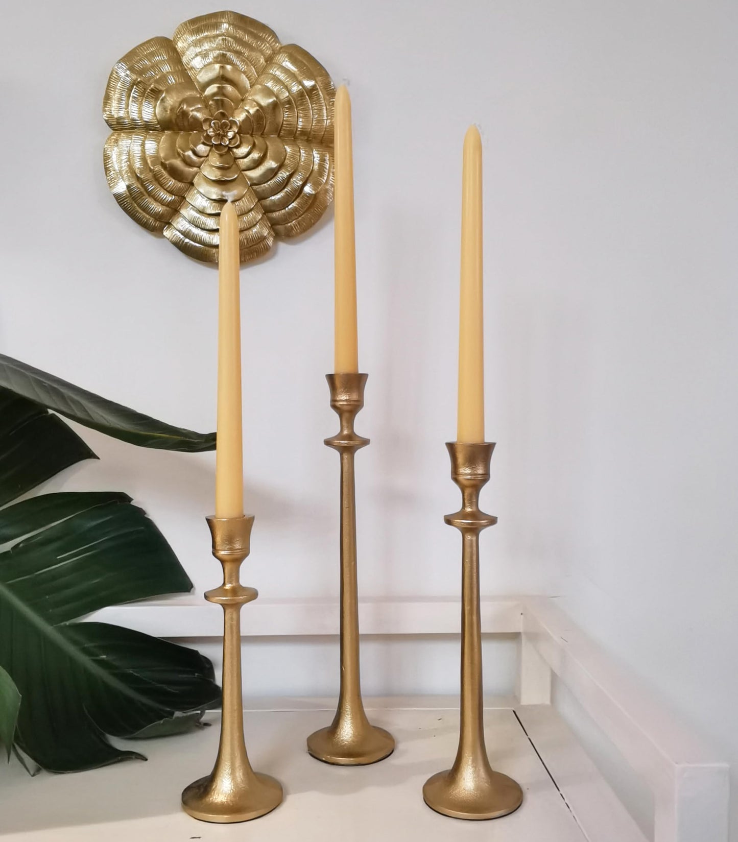 Iron Taper Candle Holder - Set of 3 Decorative Candle Stand - Candlestick Holder for Wedding, Dinning, Party - Antique Brass