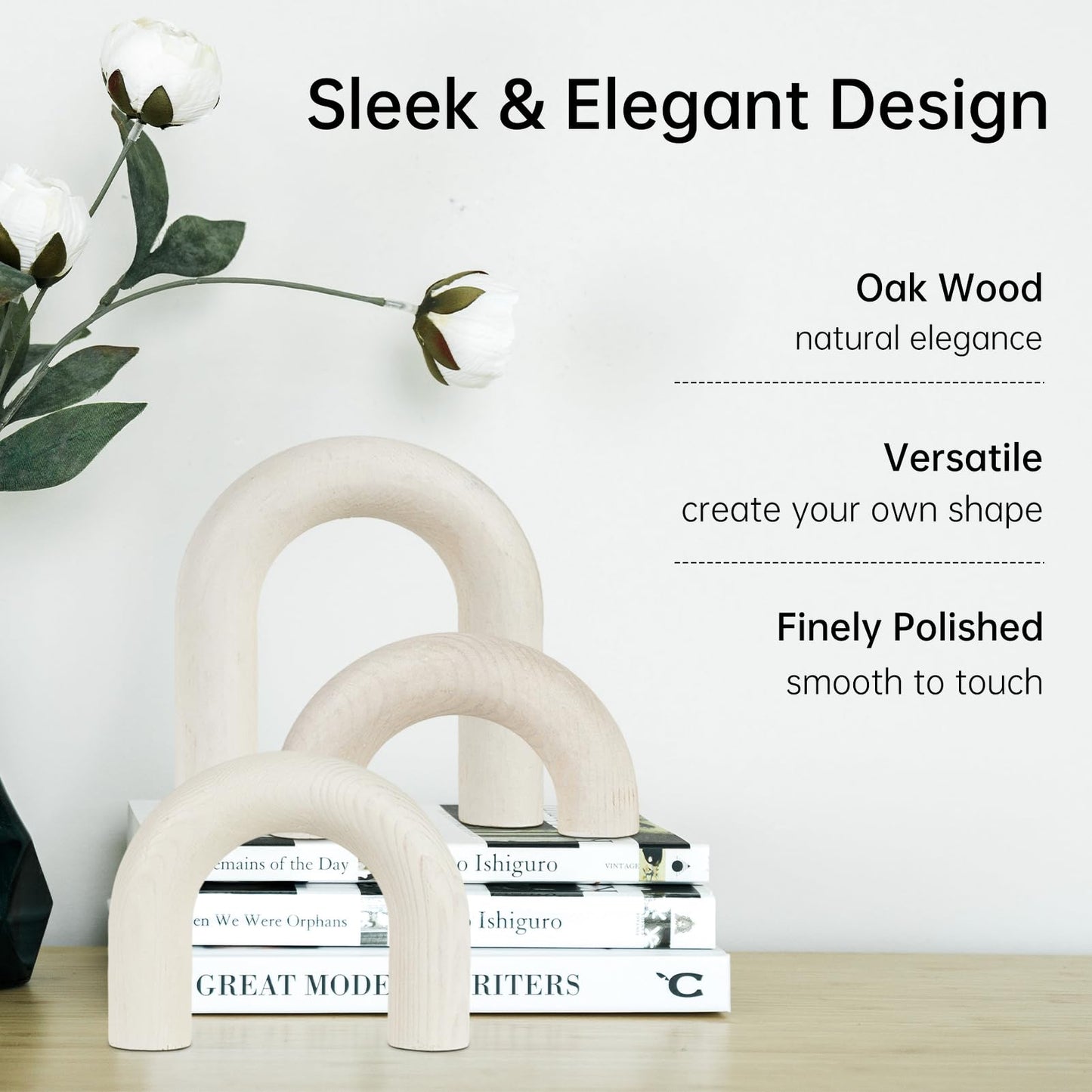 Yunjuhop 3 Pcs Wood Arch Shelf Accents for Coffee Table Decorations, Farmhouse Boho Arch Decor, Bedroom Office Desk Living Room Bookshelf Modern Home Decor (White)