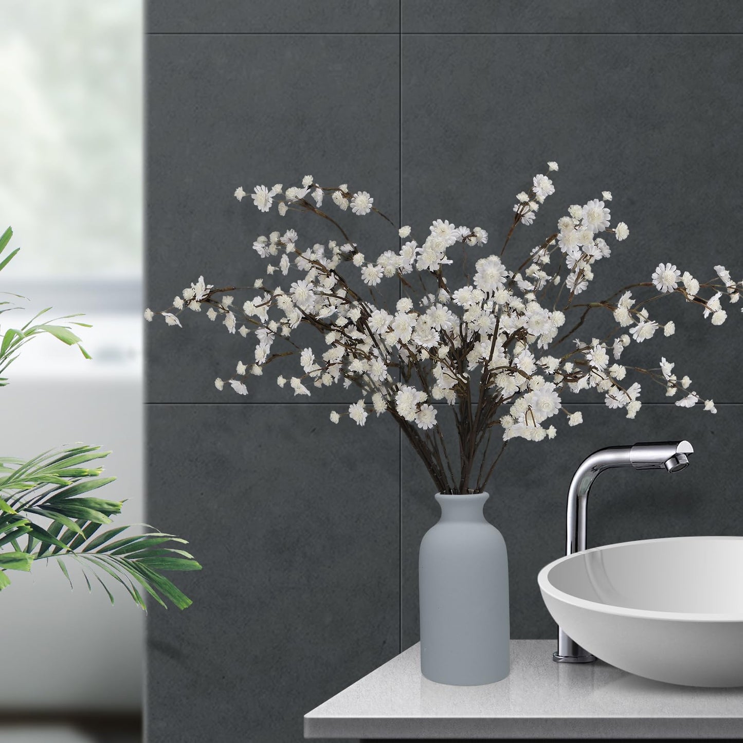 Geegoods 10 Stems White Faux Flowers for Vase – Real Touch Baby Breath Branches, Long Stem Artificial Flowers for Tall Vase Indoor Home Table Centerpieces Decoration