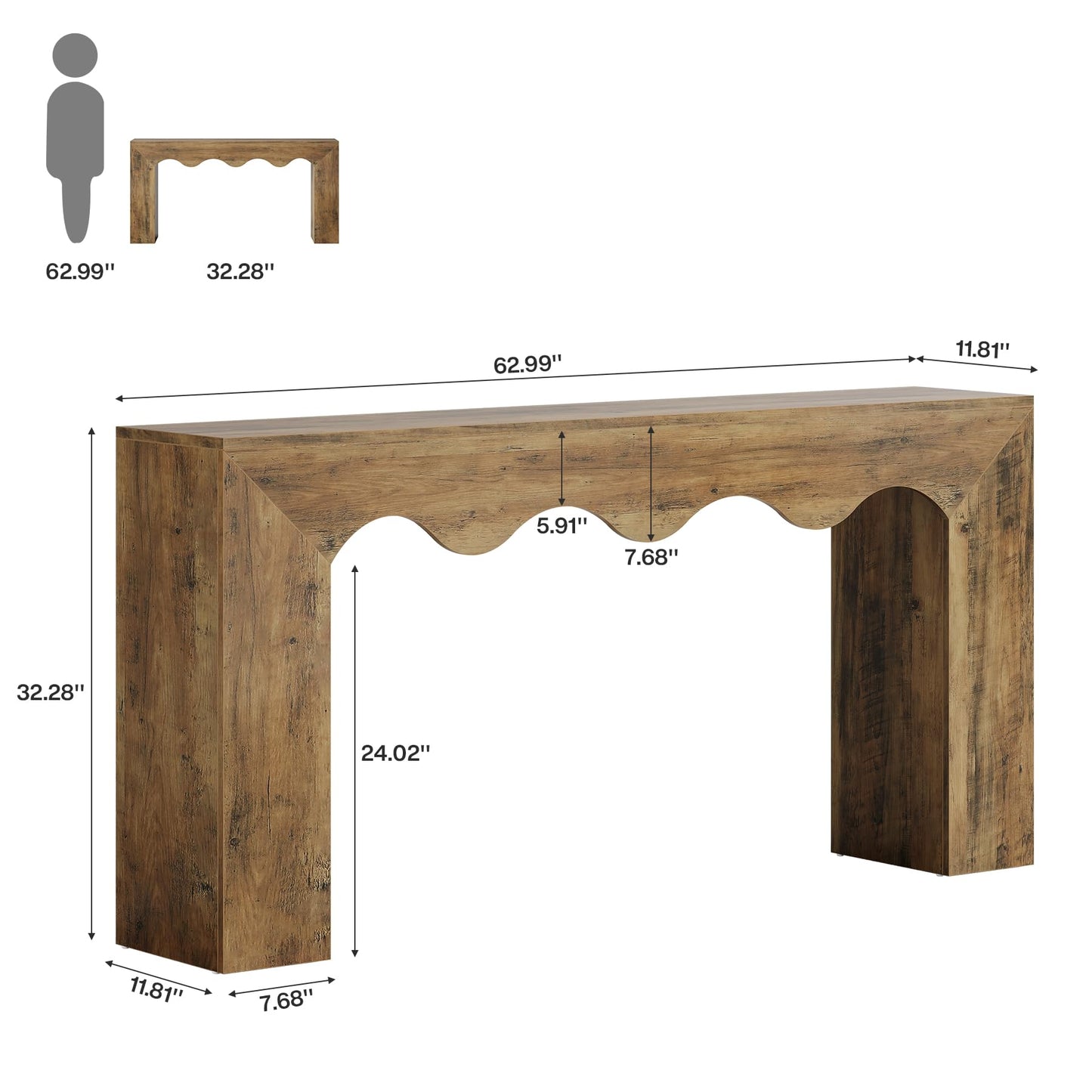 Tribesigns 63" Farmhouse Console Table, Wooden Couch Table Behind Sofa with Storage, Long Entryway Sofa Station, Narrow Console Stand with Base, Hallway Stand for Entryway, Living Room, Rustic Brown