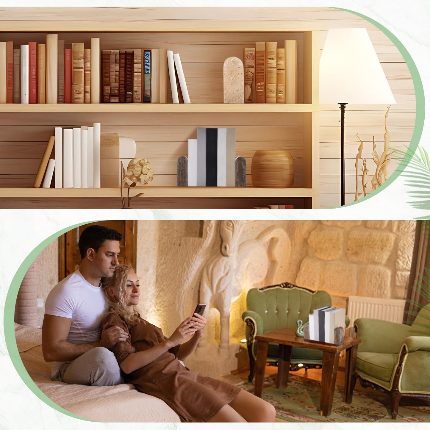 CroBlissful 2 Pcs Travertine Natural Marble Bookends for Shelves, Decorative Book Ends Solid Bookends Heavy Duty Book Holders, Bookshelf Decor for Home Study Bathroom Kitchen Cd Video Games (Grey)