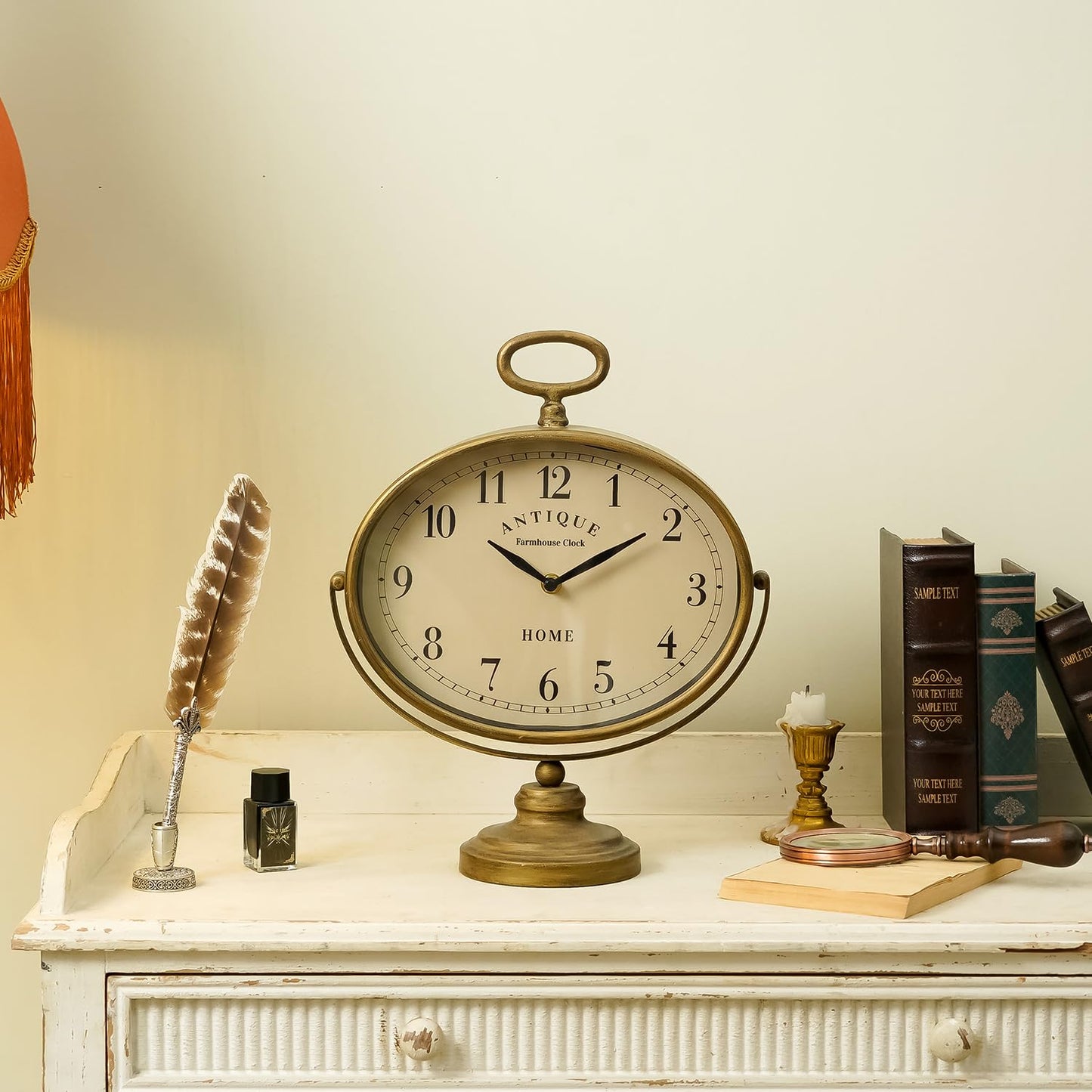 NIKKY HOME Antique Table Clock, Gold Retro Desk Clock with Silent-Non-Ticking Battery Operated Rustic Desk Clock for Living Room, Tabletop, Countertop