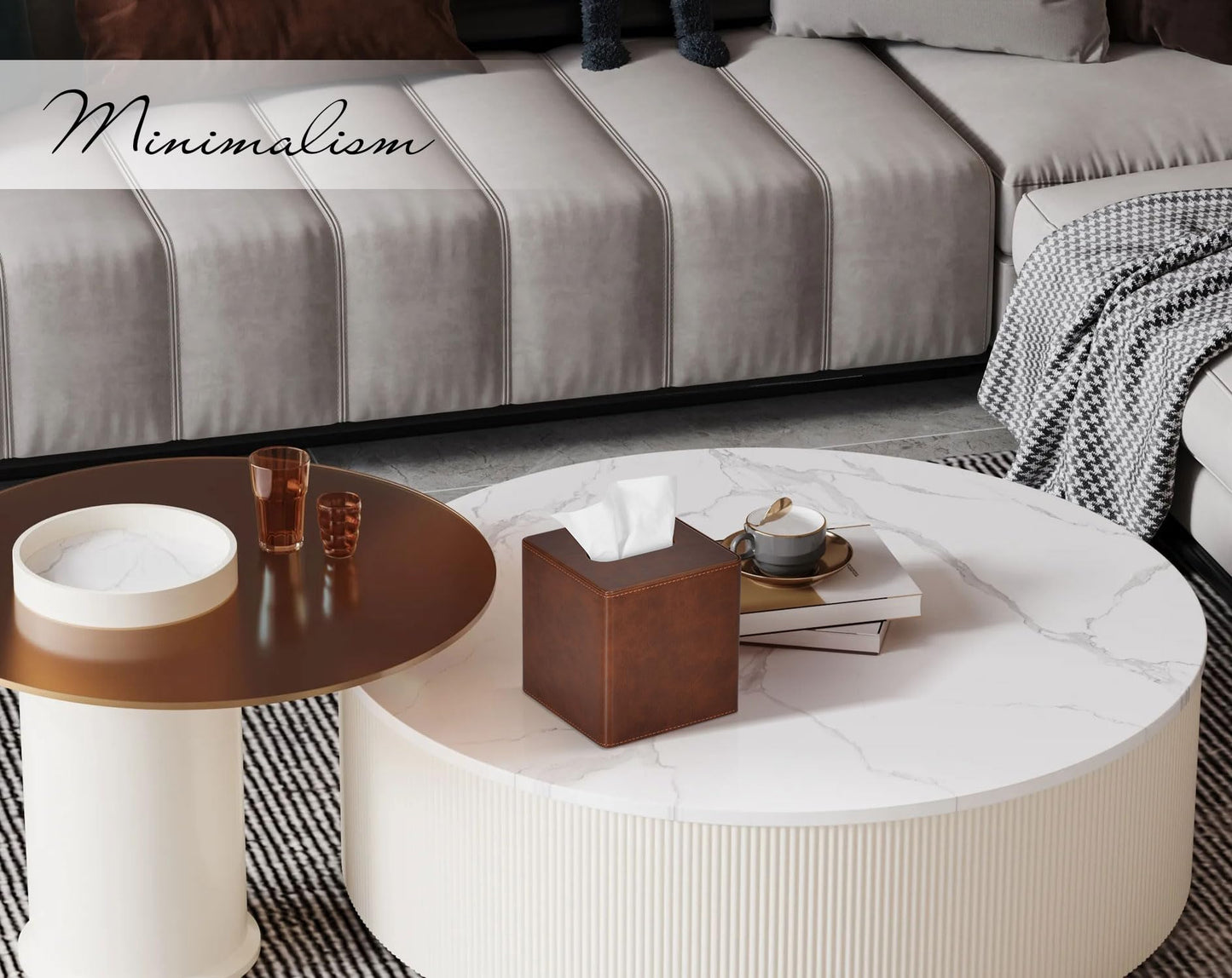 GOLRANLYE Tissue Box Cover Square PU Leather Facial Tissue Box Holder for Dresser Bathroom Decor (Brown)