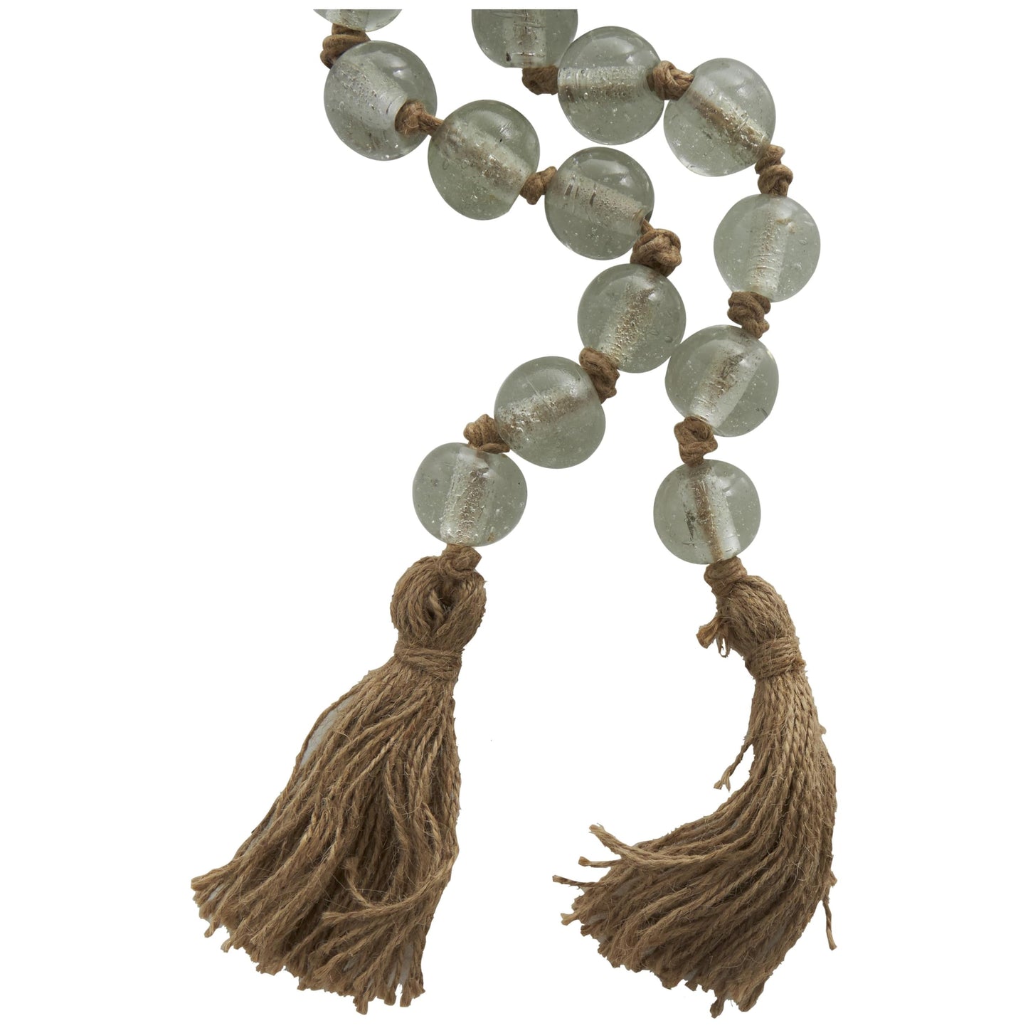 Deco 79 Glass Handmade Round Beaded Garland with Tassel with Knotted Brown Jute, 45" x 1" x 1", Clear