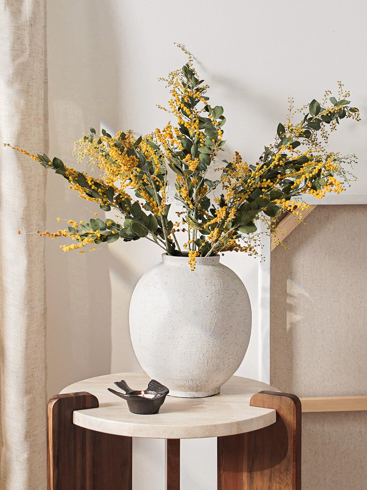 Large White Ceramic Vase - 9.8 Inch Rustic Farmhouse Vase for Home Decor, Minimalist Tall Vases for Living Room, Table, Bathroom, Holiday & Weddings (Sandstone White)