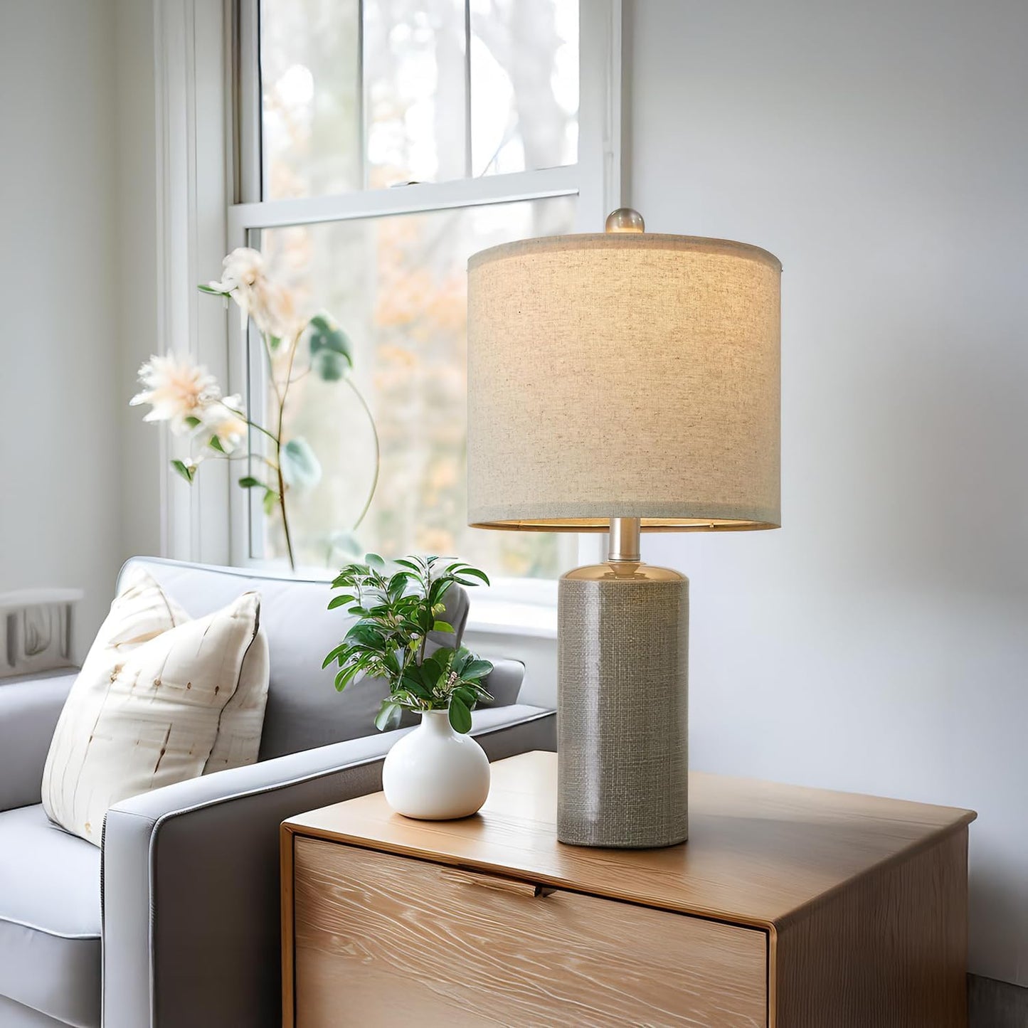 G-SAFAVA 20.25/inch Modern Ceramic Table lamp Set of 2 Small Farmhouse Bedside lamp Dark Grey Nightstand Lamp End Table Lamps for Living Room Bedroom Study Office AMZ-T1109DG0