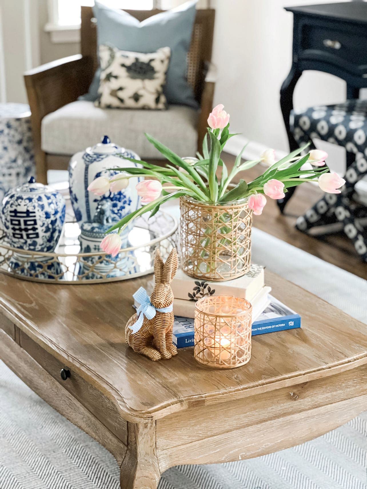 Serene Spaces Living Saigon Cane Wrapped Glass Hurricane Candle Holder, Candle Centerpieces for Tables, Wedding Reception Vases, for Living Room, Fireplace Mantel, Measures 4.75" Tall & 4.5" Diameter