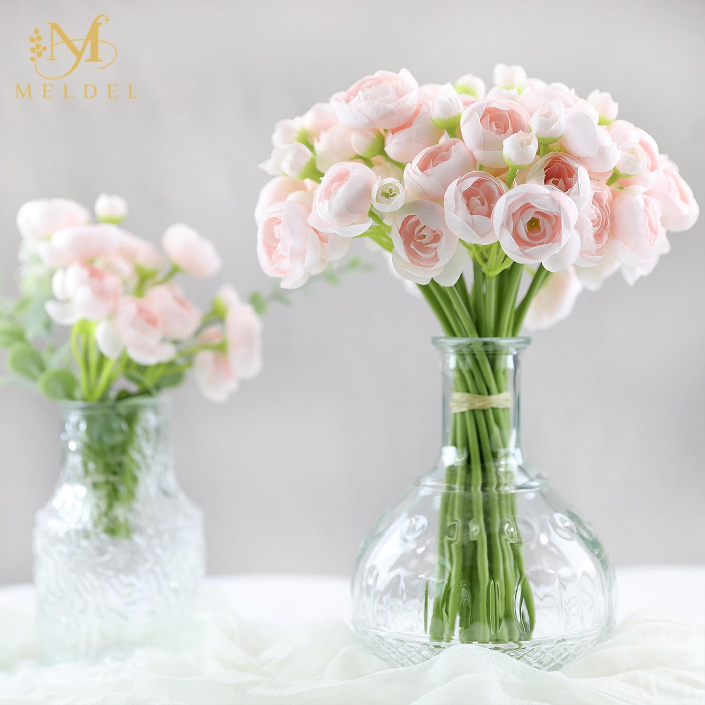 Meldel 32Pcs Ranunculus Artificial Flower, Faux Silk Mini Ranunculus Flowers for DIY Bouquet, Bulk Fake Peony Wedding Filler Flowers for Centerpieces Arrangements Bridal Shower Decorations Light Pink