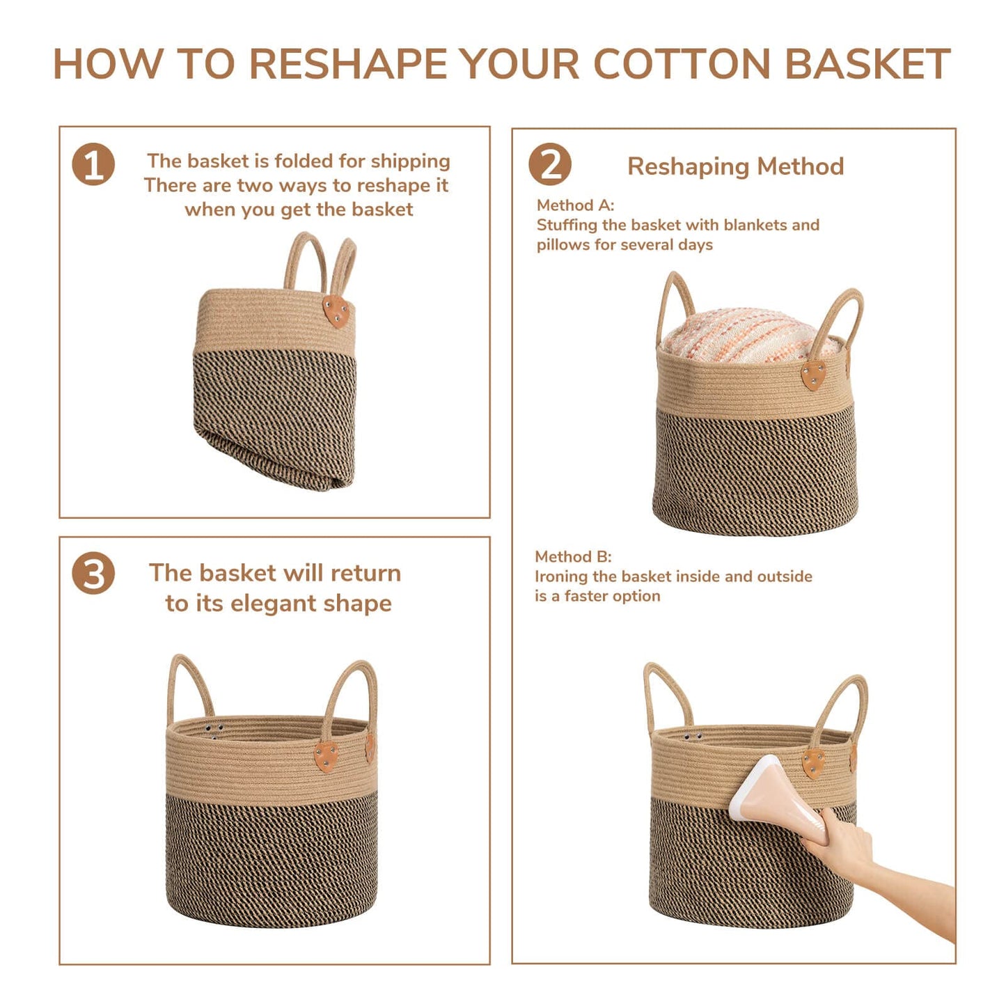 CHICVITA Wicker Laundry Basket With Handles, Storage Baskets for Decor, Rope Basket for Blankets, Toys, Clothes, Shoes, Plant Basket for Living Room, 14" X 14" X 12"