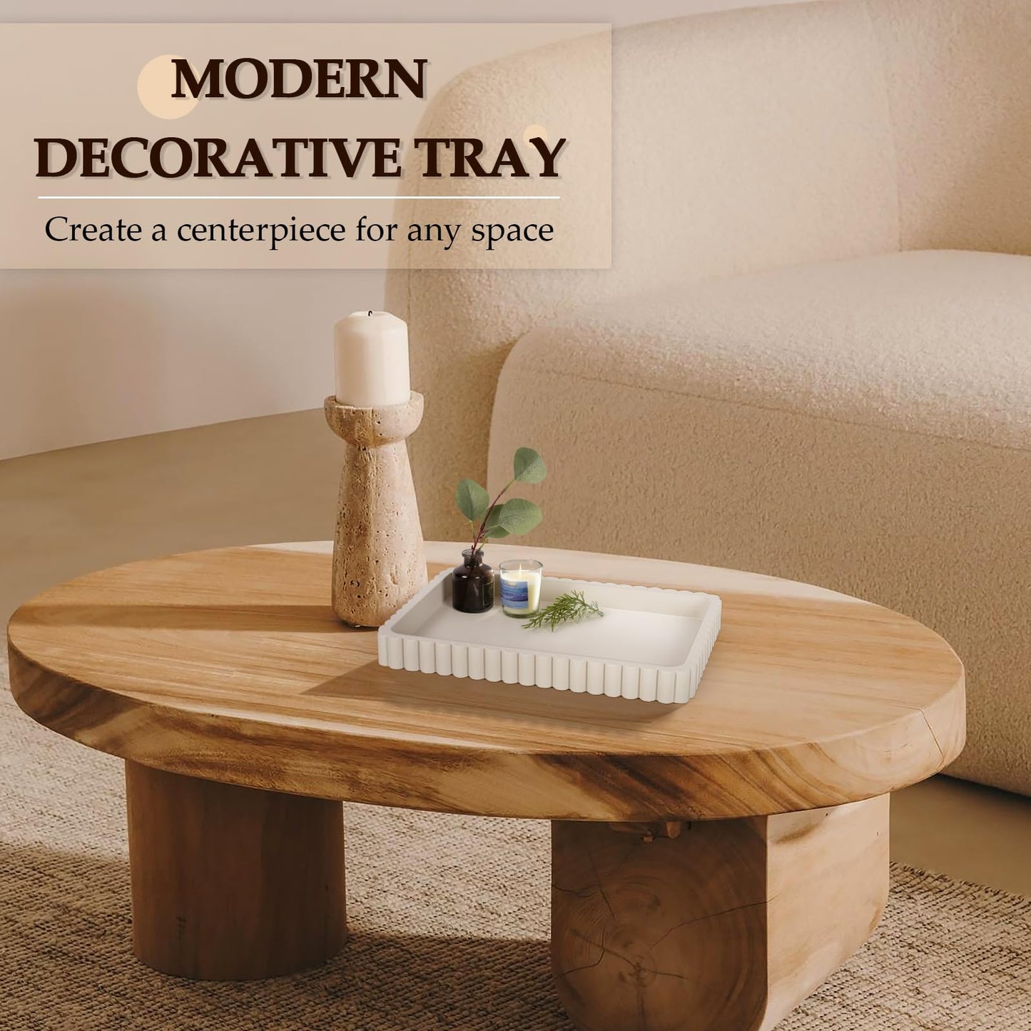 Cathyeen Concrete Decorative Tray for Coffee Table Decor, 14" Coffee Table Tray Ottoman Tray Table Centerpieces, Rectangular Modern Decorative Trays for Home Decor, Living Room, Entry, Gray