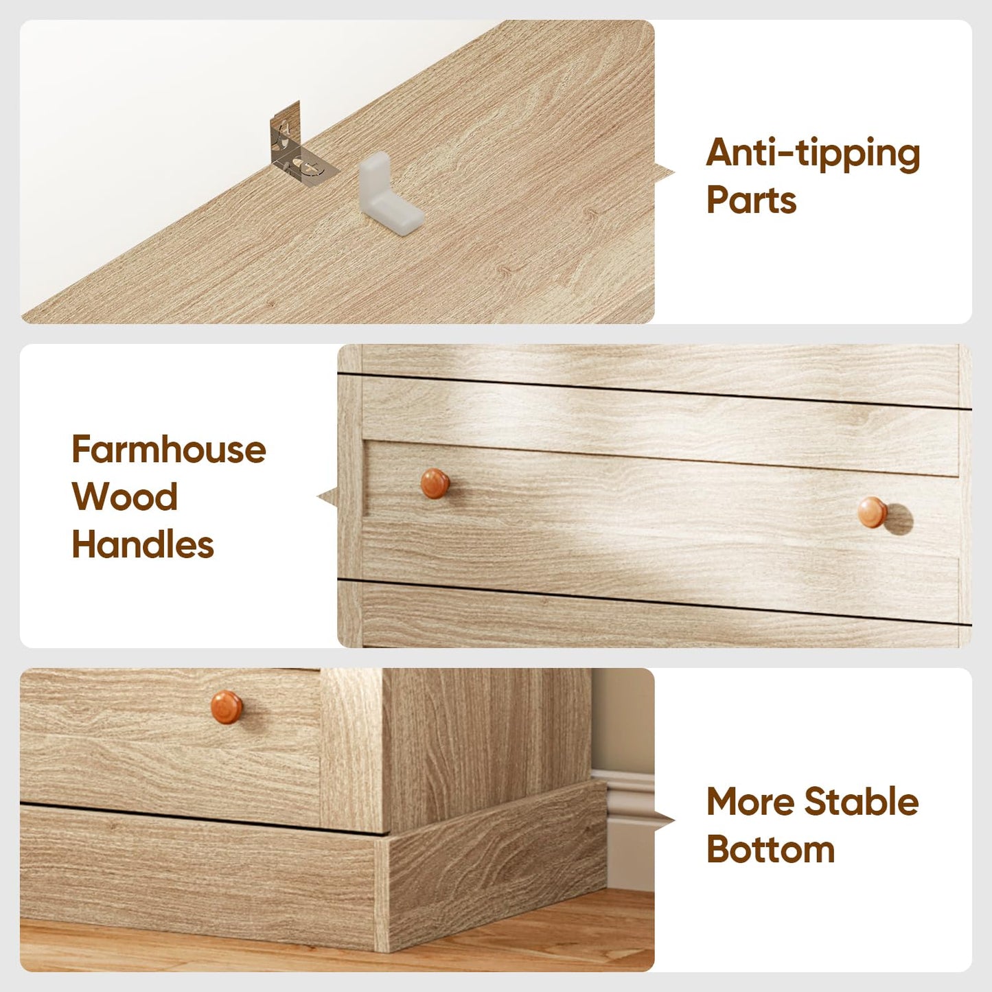 71" Tall Farmhouse Bookshelves, Brown Large Bookcase with Adjustable Shelves, 3 Drawers Wooden Storage Cabinet for Living Room, Kitchen, Home Office, Dining Room, 2 Pcs Open Unit