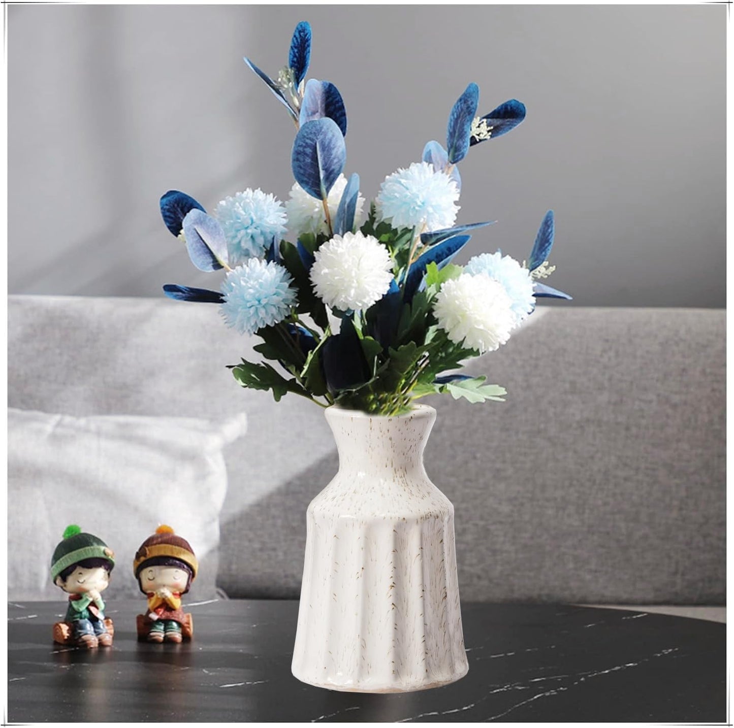 Prettidecor Ceramic Boho Vase, Farmhouse Home Decor Embossed Vases for Centerpieces, Kitchen, Office, Shelf, Table, Vase for Pampas Grass, Eucalyptus