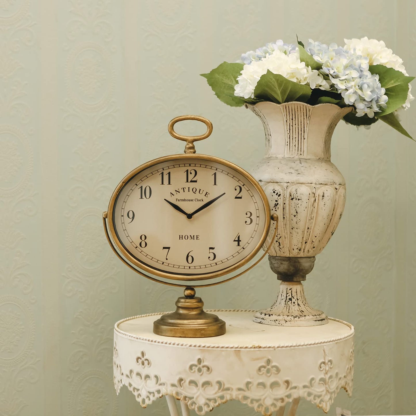 NIKKY HOME Antique Table Clock, Gold Retro Desk Clock with Silent-Non-Ticking Battery Operated Rustic Desk Clock for Living Room, Tabletop, Countertop