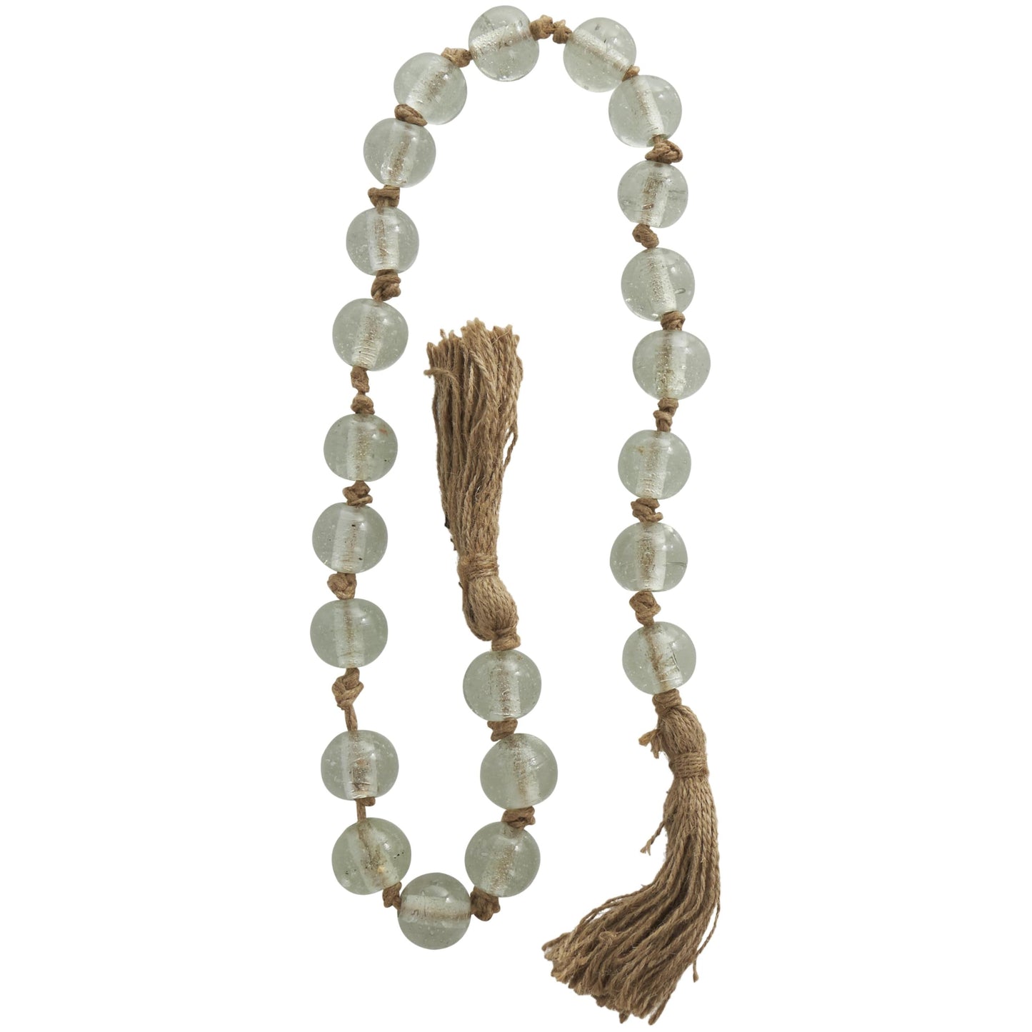 Deco 79 Glass Handmade Round Beaded Garland with Tassel with Knotted Brown Jute, 45" x 1" x 1", Clear