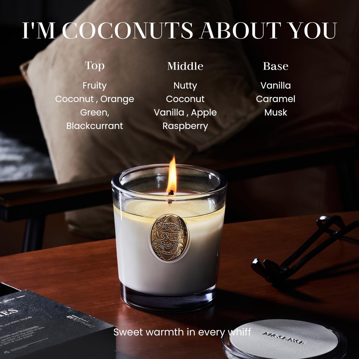 M&SENSE Natural Soy Candle | Coconut & Gray | 9.2 oz, 50H Burn Time | Luxury Scented Candle for Relaxation, Gifting, Home Décor | Ideal for Bedroom, Office, Party Ambiance