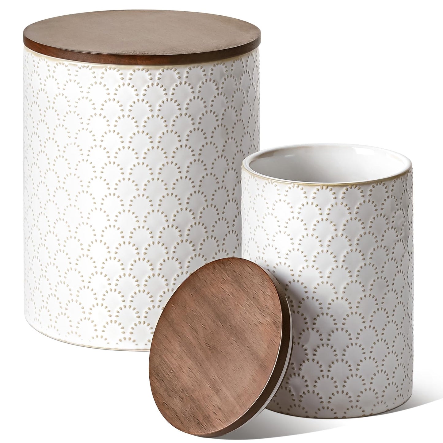 LE TAUCI Food Storage Containers with Airtight Lids, 78/25 oz Ceramic Sugar Canisters Sets, Embossed Large Jars for Pasta, Oats, Coffee Bean, Cookies, Rice, Grains, Tea - Set of 2, Fireworks