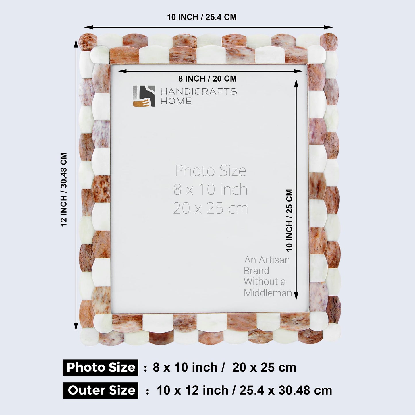 Handicrafts Home Photo Picture Frame - 8x10 Handmade Gift Photo Frames - Brown & White