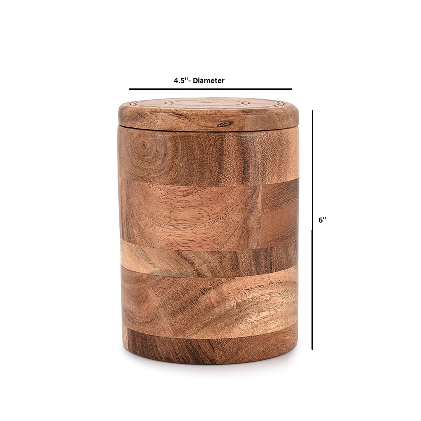NIRMAN Acacia Wood round wooden storage jar with Lid for Keeping Cookies, Coffee, Flour, Sugar, Rice & Other Dry Foods (4.5" x 4.5" x 6")
