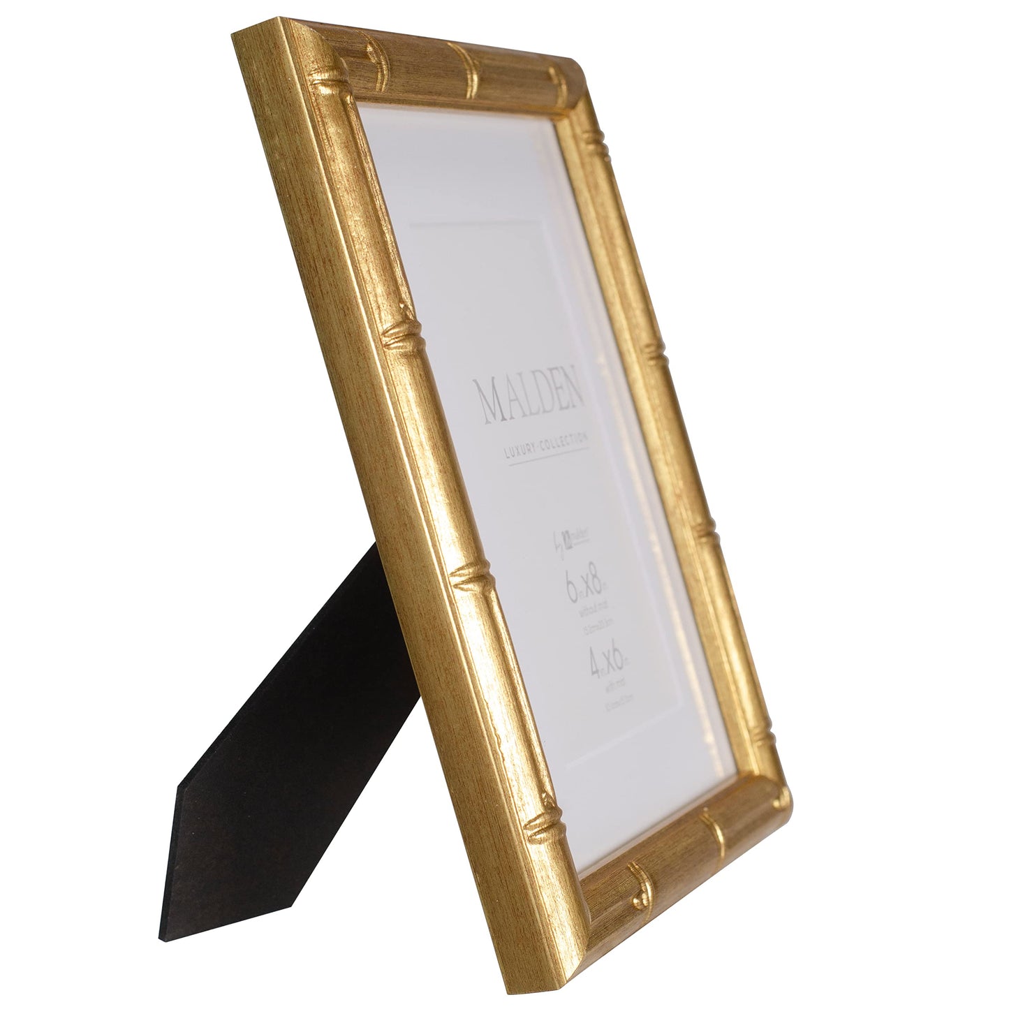 Malden International Designs 4x6 Matted Gold Bamboo PS Moulding Picture Frame Antique Gold Finish White Matboard