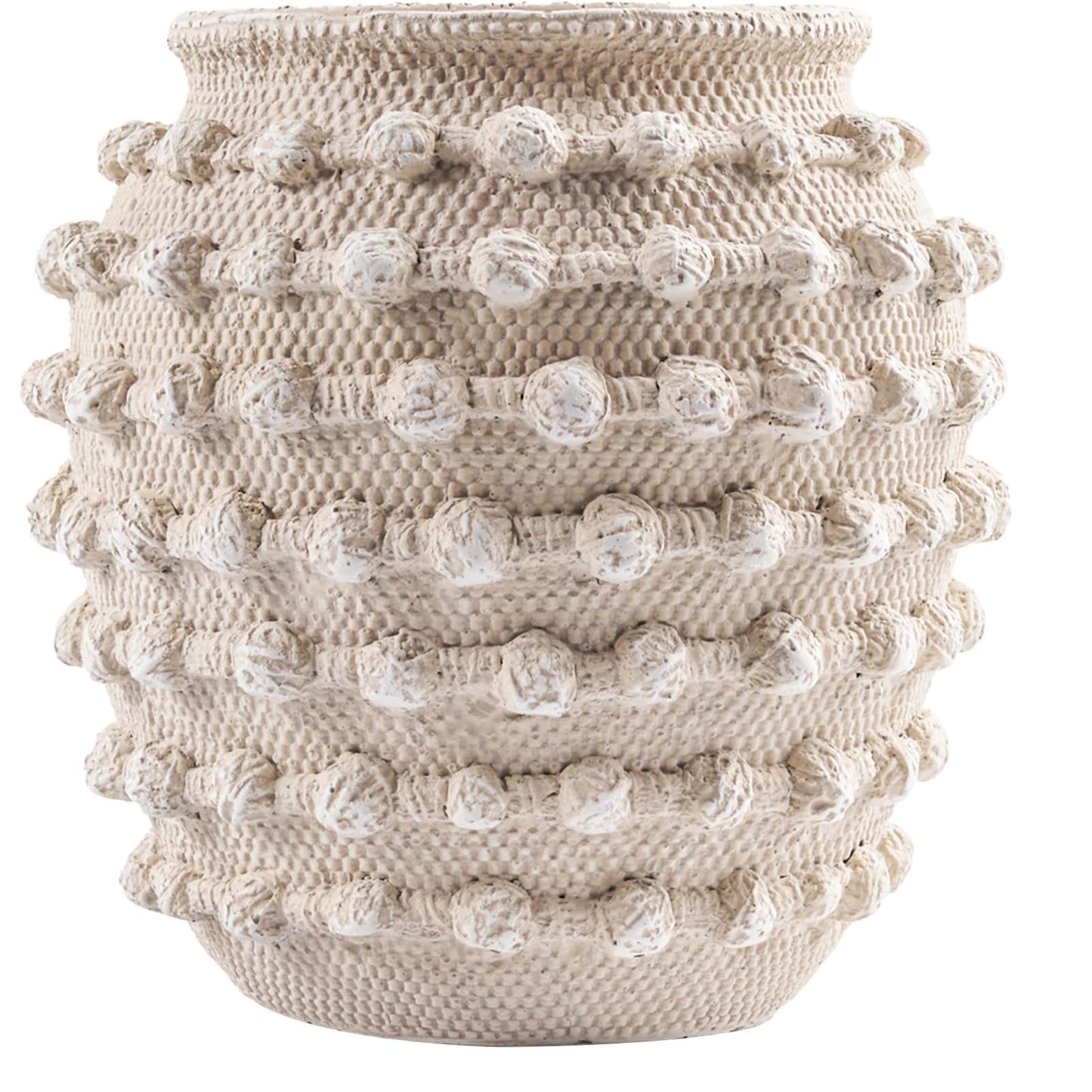 DN DECONATION Beige Rustic Farmhouse Vase, 8.2 Inch Textured Boho Vase for Home Decor, Cement Decorative Flower Vases with Rope Knots for Living Room, Table Centerpiece, Shelf, Mantel Decoration
