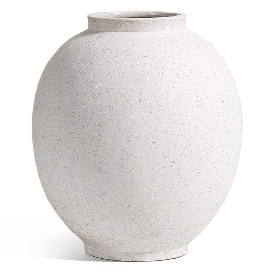 Large White Ceramic Vase - 9.8 Inch Rustic Farmhouse Vase for Home Decor, Minimalist Tall Vases for Living Room, Table, Bathroom, Holiday & Weddings (Sandstone White)