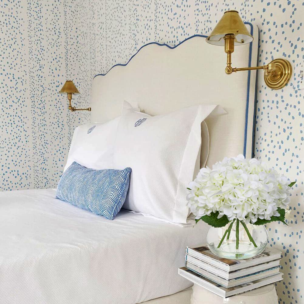 Hollyone Hydrangea Artificial Flowers with Vase White Silk Fake Flowers Arrangements in Glass Vase with Faux Water for Home Bathroom Office Table Centerpiece Shelf Decorations