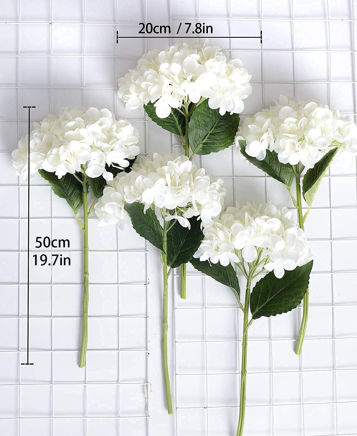 PARTY JOY 5PCS 15.4In Artificial Hydrangea Silk Flowers Bouquet Faux Hydrangea Stems for Wedding Centerpieces Home Decor (White, 5)