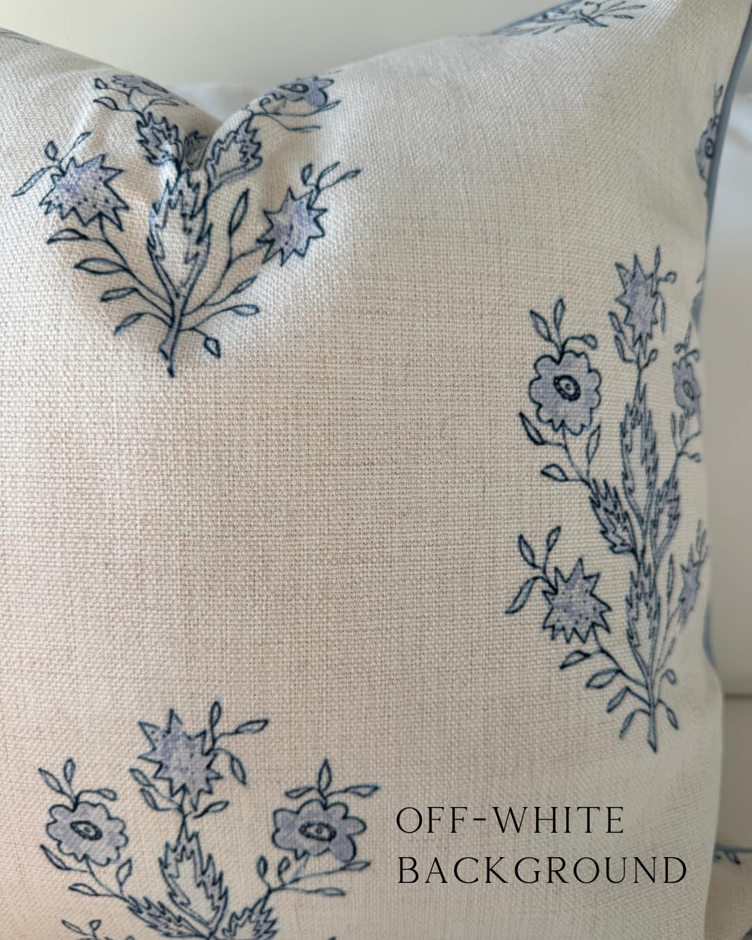Jillien Harbor “The Mary” Periwinkle Floral Block Print Pillow Cover – Blue and Off-White Decorative Throw Pillow Cover – Grandmillennial Home Decor, 19" x 19"