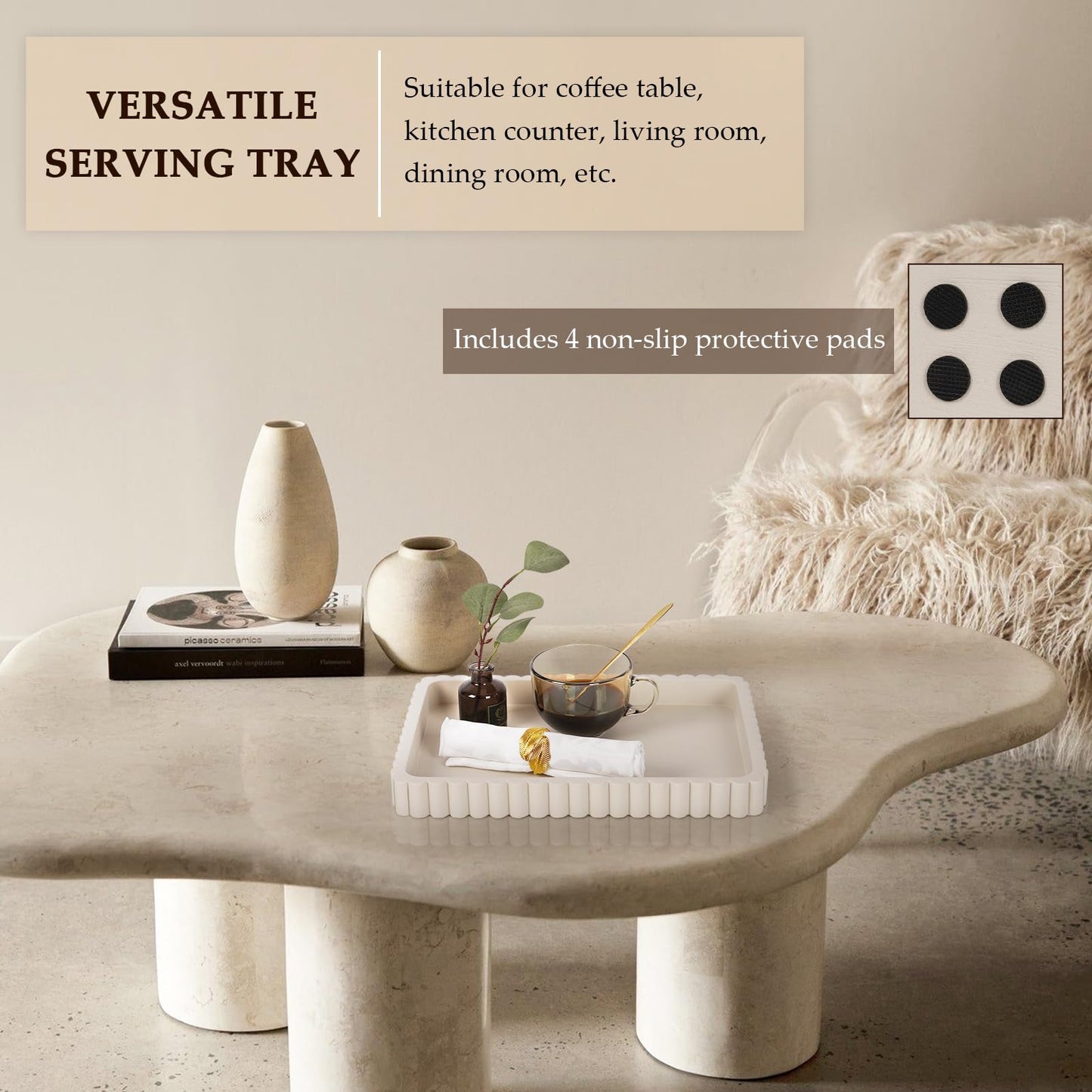 Cathyeen Concrete Decorative Tray for Coffee Table Decor, 14" Coffee Table Tray Ottoman Tray Table Centerpieces, Rectangular Modern Decorative Trays for Home Decor, Living Room, Entry, Gray