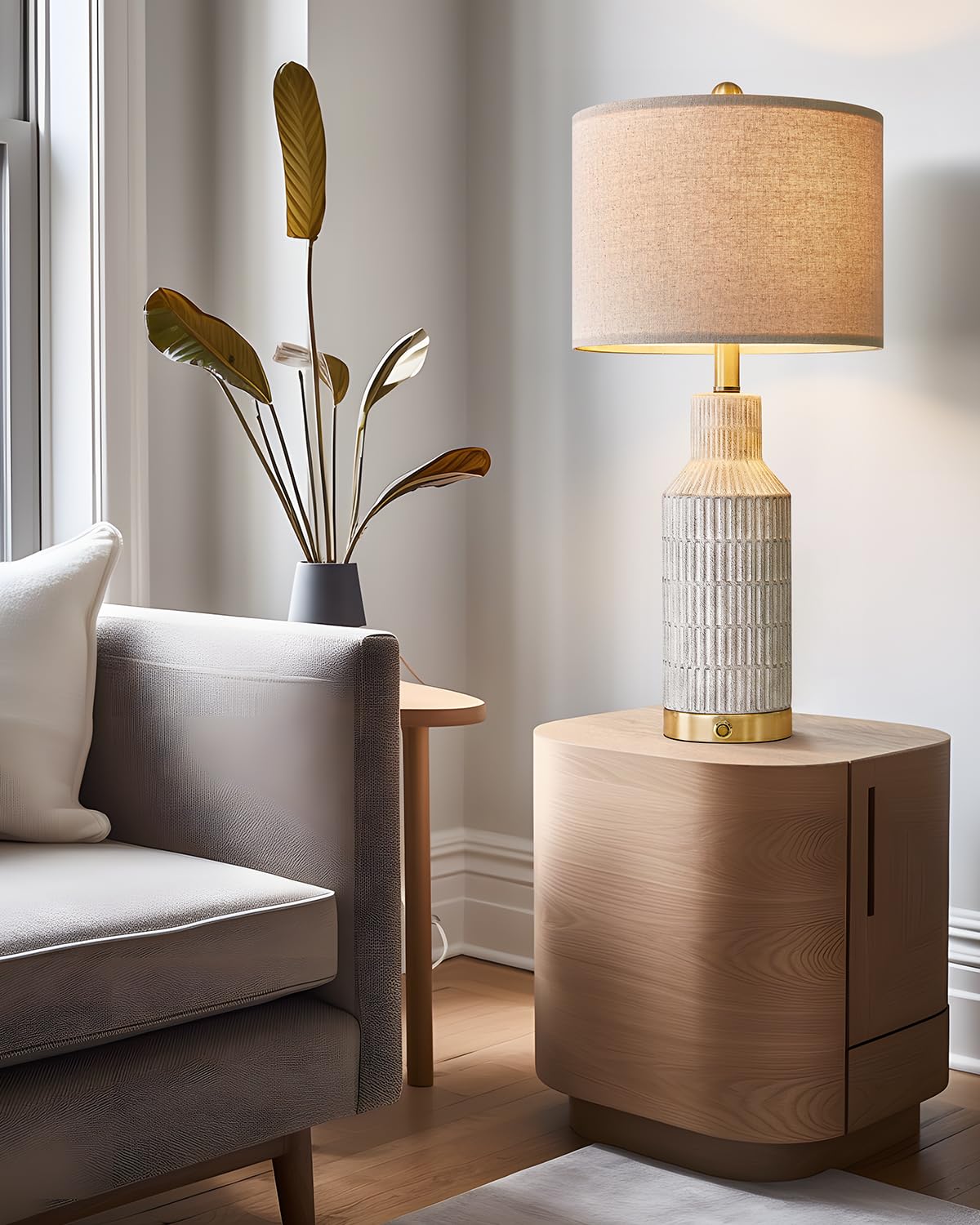 USumkky 25" Modern 3-Way Dimmable Touch Control with USB A+C Ceramic Lamps Set of 2 Table Lamp for Living Room Bedroom Farmhouse Nightstand Bedside Lamps (White-Washed)