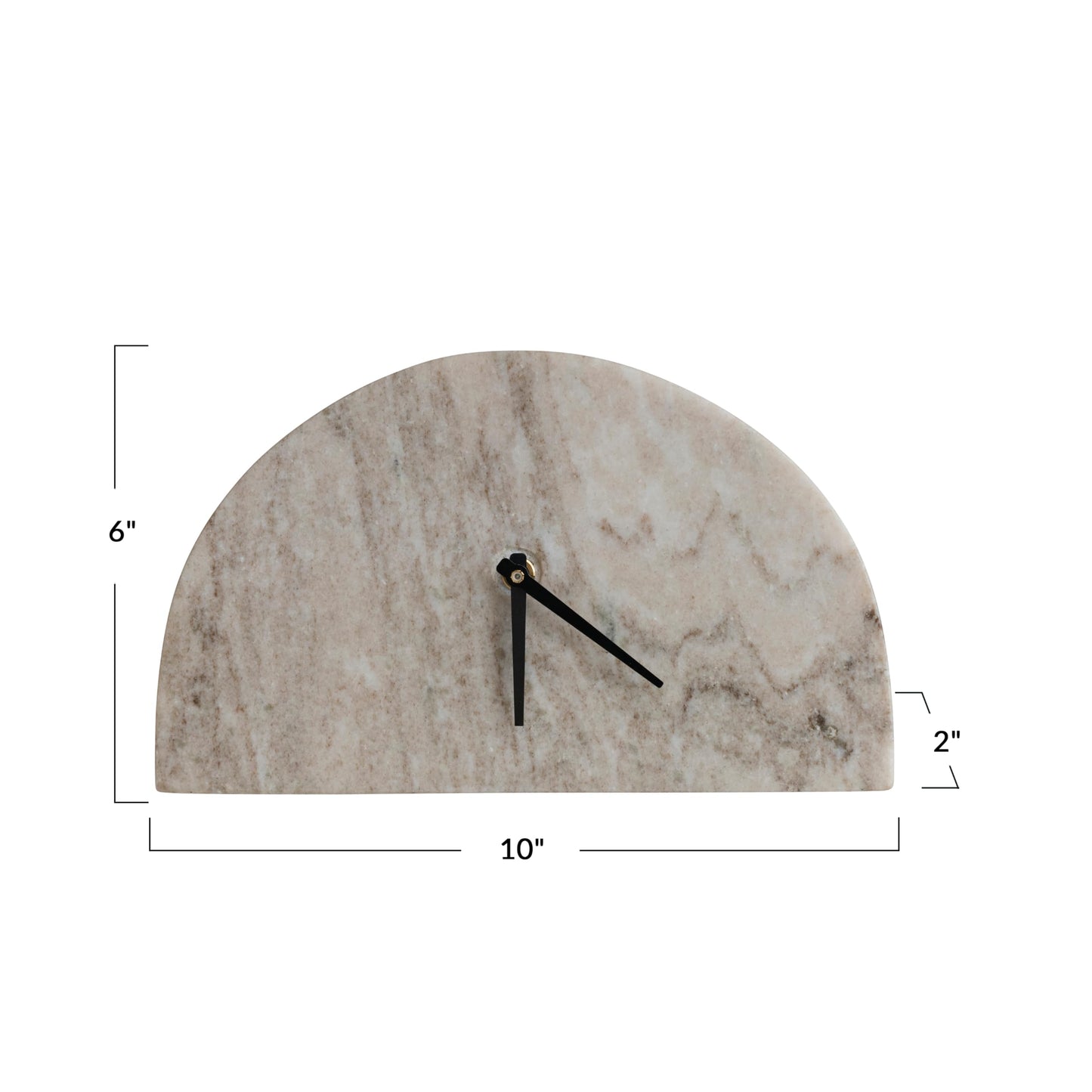 Bloomingville Decorative Half Moon Marble Mantel Clock, Beige and Black