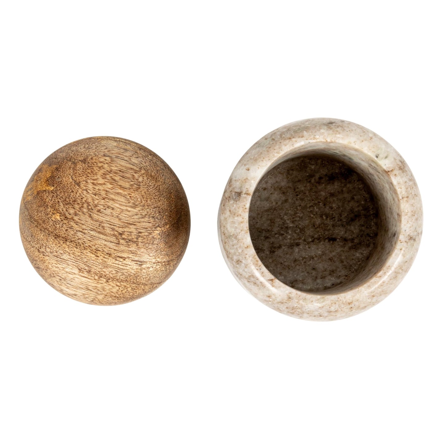 Creative Co-Op Unique Marble and Mango Wood Pinch Pot Canister with Lid, Vary Slightly in Color and Grain, Natural