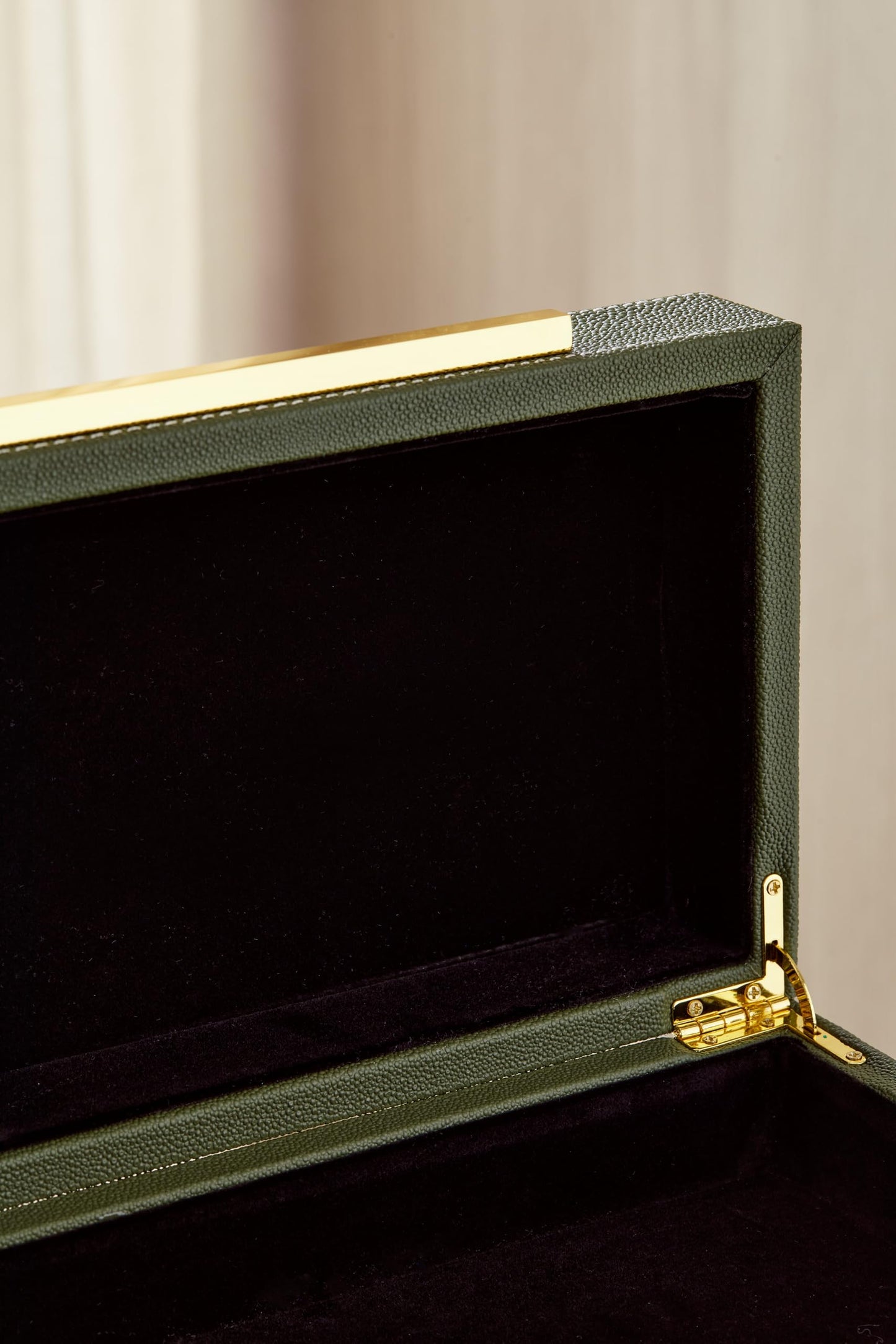 Goodinough Green Shagreen Decorative Boxes with Lids Set of 2 - Large Leather Stacking Storage Boxes for Home Decor, Gold Metal Handle Remote Control Box, Modern Jewelry Box for Shelves, Coffee Table