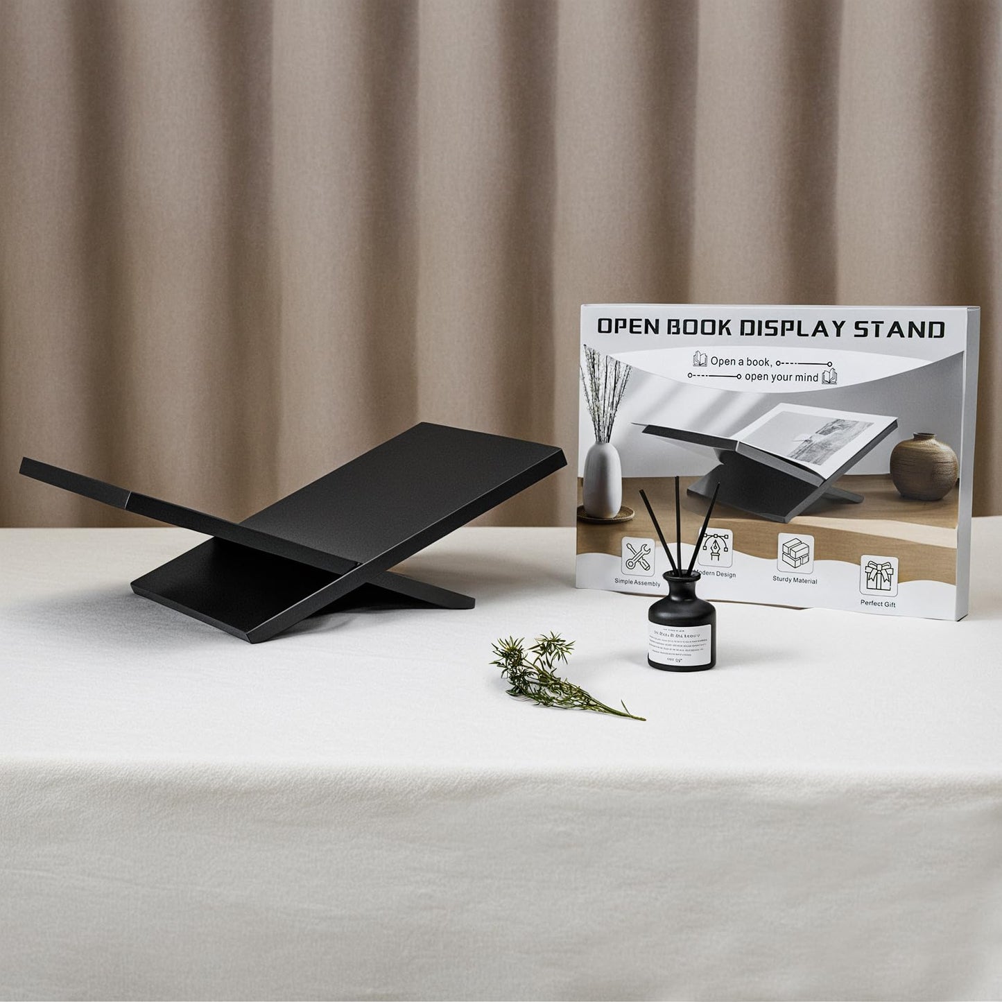 PUERSI Open Display Stand, Wooden Large Book Holder, Coffee Table Stand, Wood Easel for Magazine, Art, Cook Book, Bible, Quran - Black