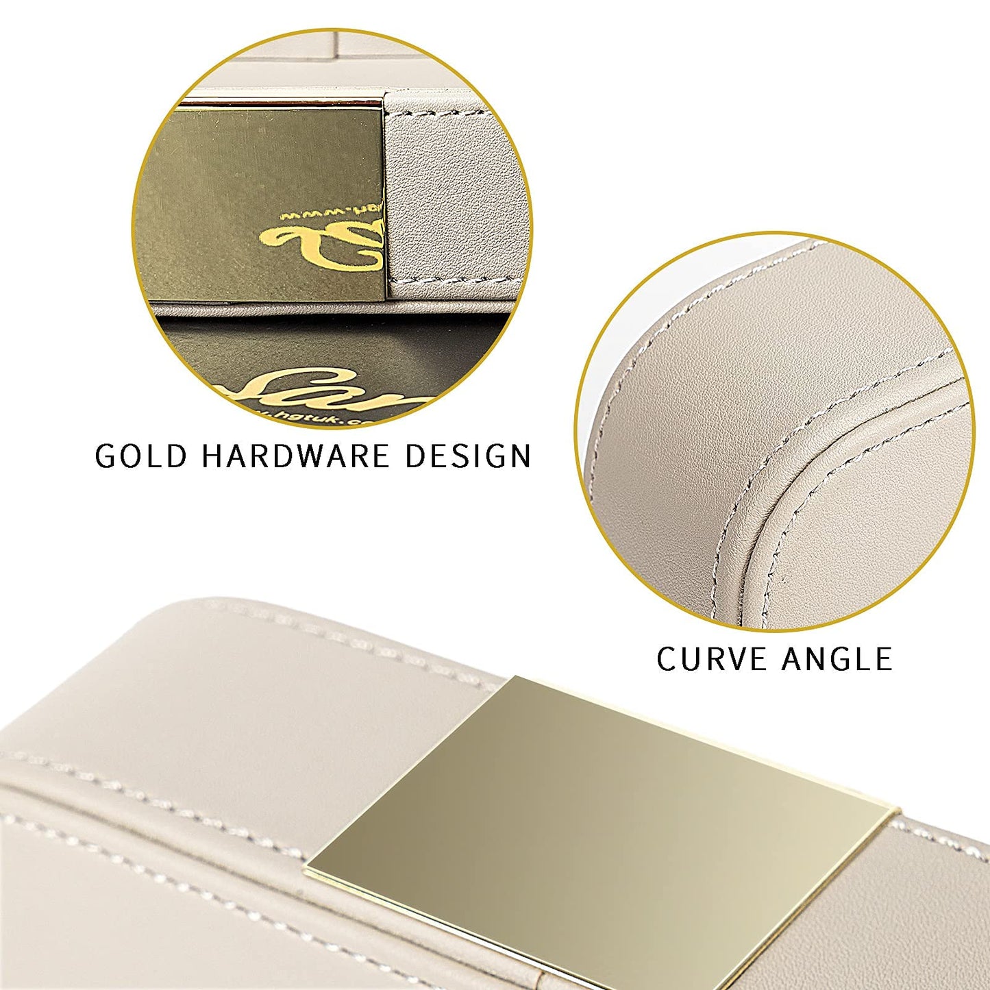 SANZIE Luxury Leather Tray Desktop Storage Catchall Organizer Decorative Tray for Entryway Table to Hold Jewelry Watch Keys Phone Wallet (Metal Glided, Grey)