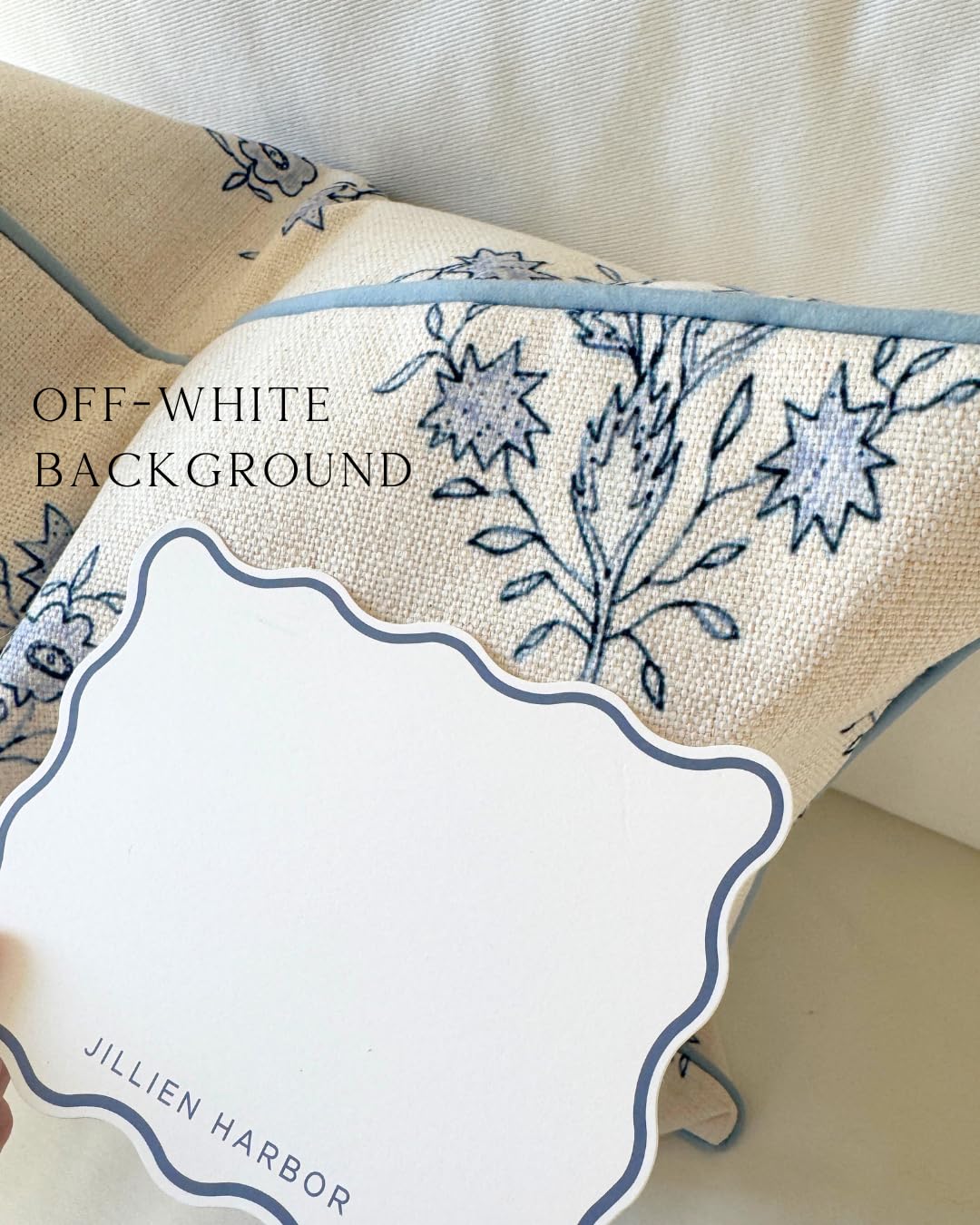 Jillien Harbor “The Mary” Periwinkle Floral Block Print Pillow Cover – Blue and Off-White Decorative Throw Pillow Cover – Grandmillennial Home Decor, 19" x 19"