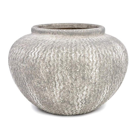 Rustic Textured Grey Ceramic Vase – Large Round Farmhouse Terracotta Vase for Home Décor – Vintage Pottery Centerpiece for Living Room, Kitchen, or Entryway – 11.5" W x 8.5" H