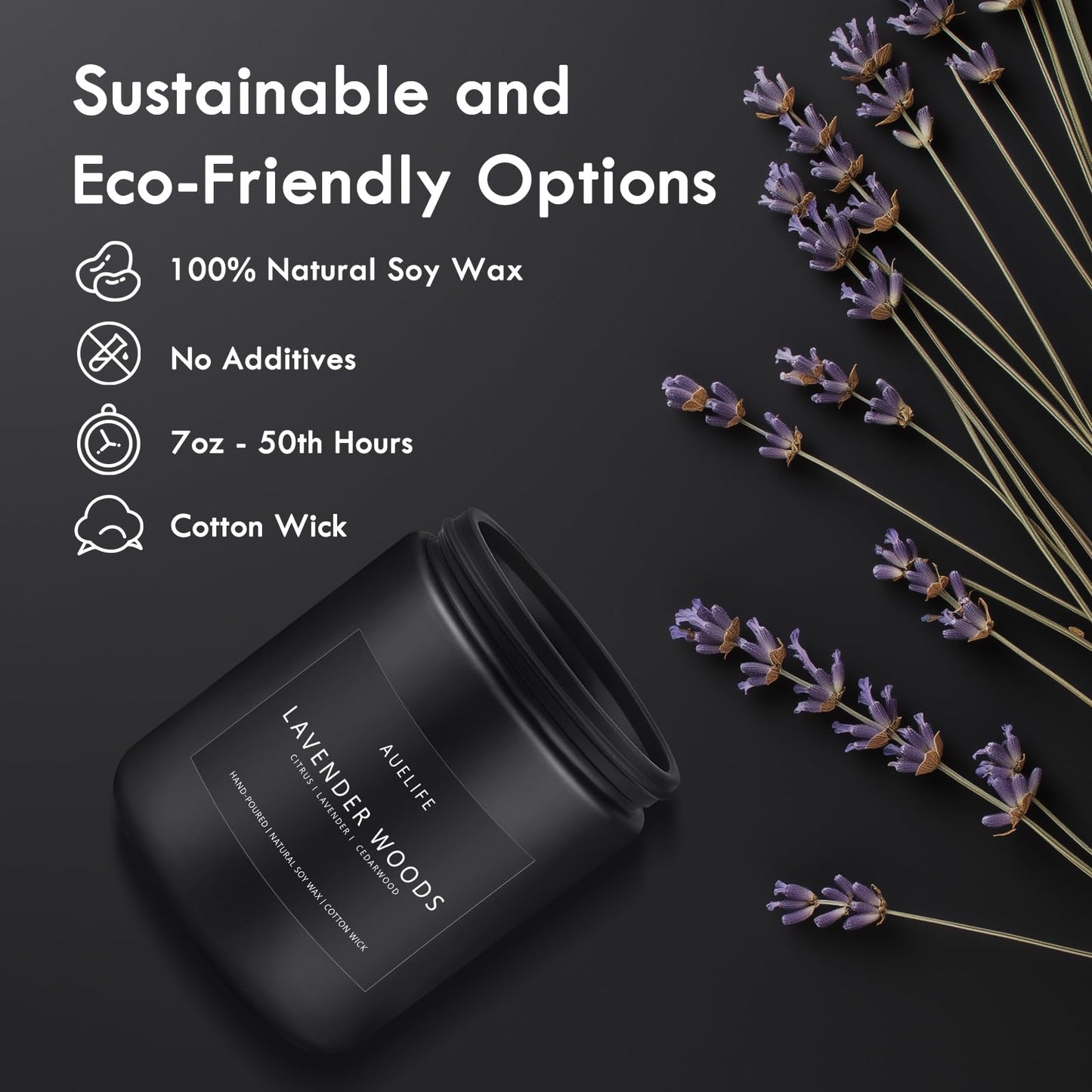 Scented Candles for Men | Lavender & Wood Candle - Candle for Men, Manly Candles for Home Scented, Man Gifts for Him/Friend, 7oz Black Jar