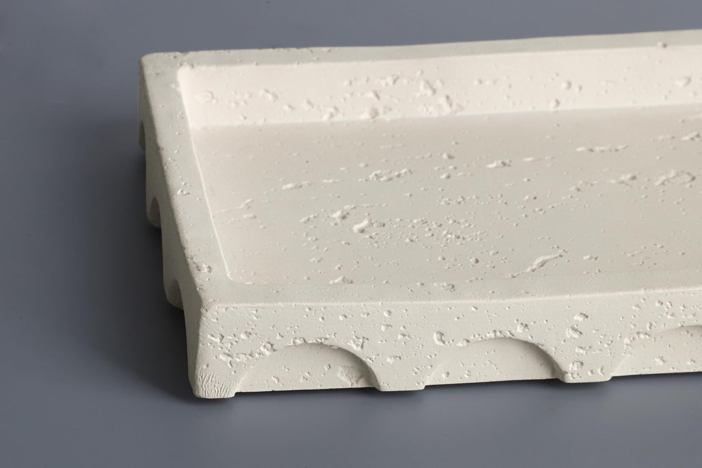 Vixdonos Decorative Tray with Semi-Circular Pattern Edge,Rectangular Concrete Tray for Coffee Table Decor,9.8X5.8X1.2 Inches(Beige)