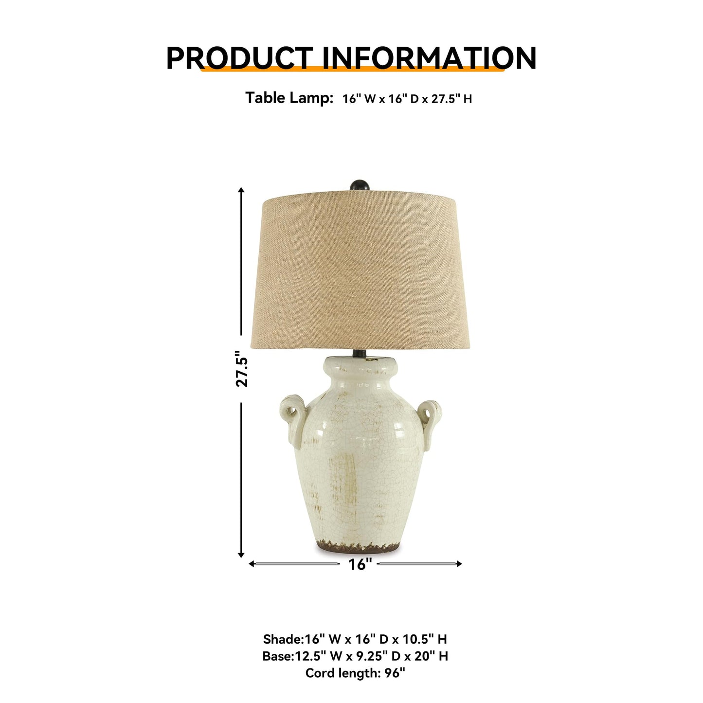 Signature Design by Ashley Emelda Farmhouse 27" Ceramic Table Lamp, Cream Glaze Crackle Finish