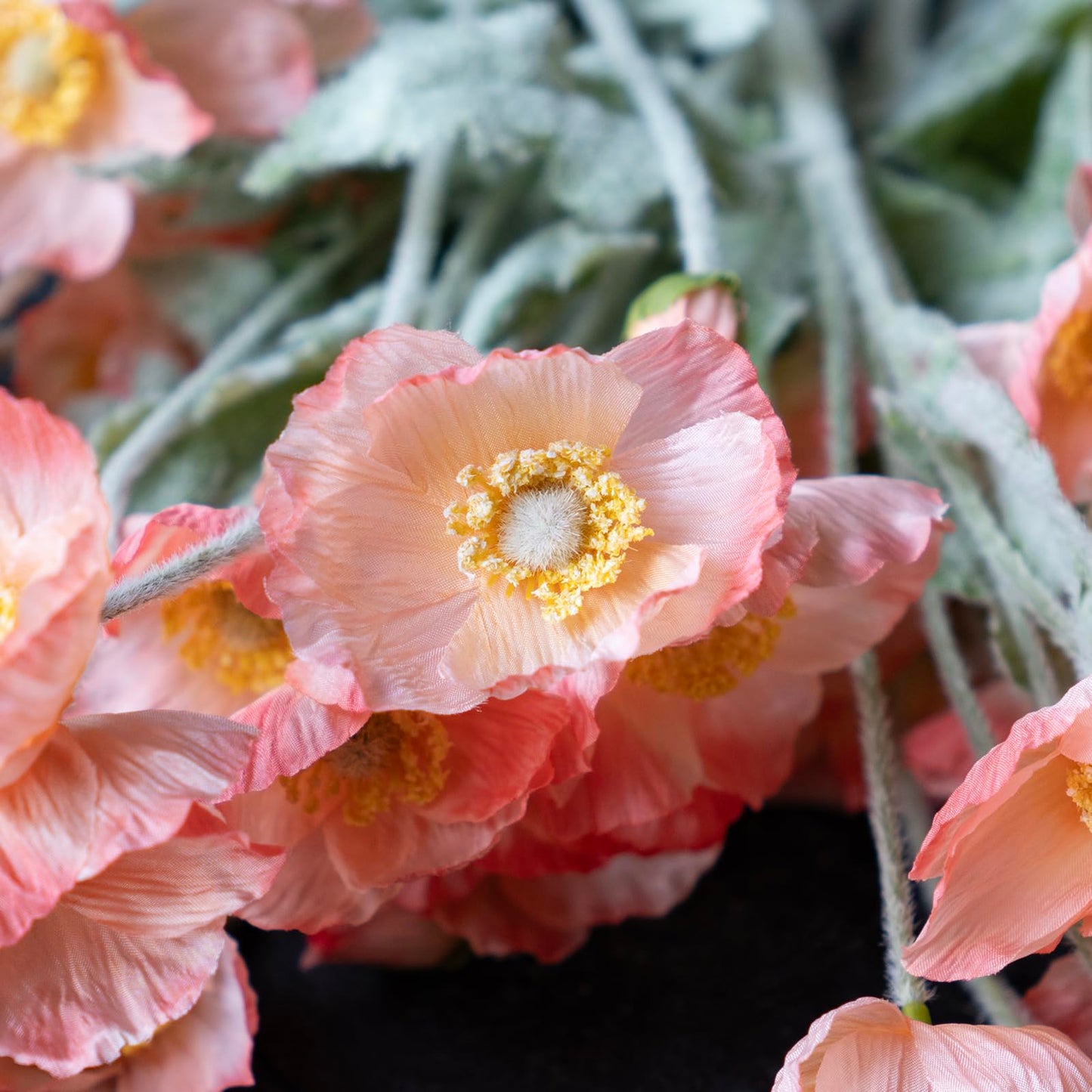 DUYONE Artificial Flowers 6 Stems Poppy Silk Bouquet,for Wedding, Home, Party Decoration,Table Centerpiece Arrangement(Orange Pink 6pcs)